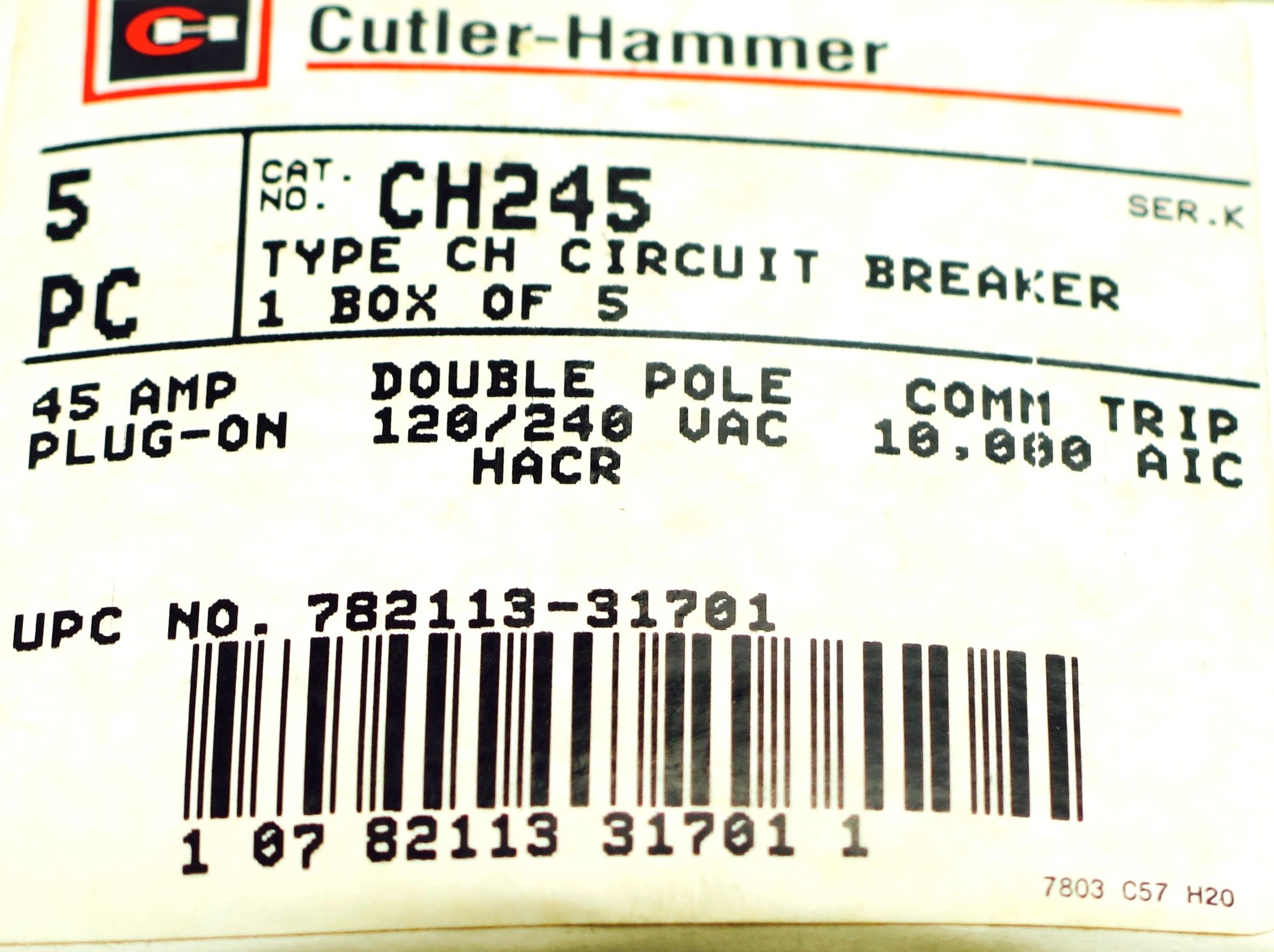 CH245 CH Plug-in 2P 45A Circuit Breaker - Heavy Duty Electrical Protection for Industrial Equipment, HVAC Systems, and Power Distribution Panels