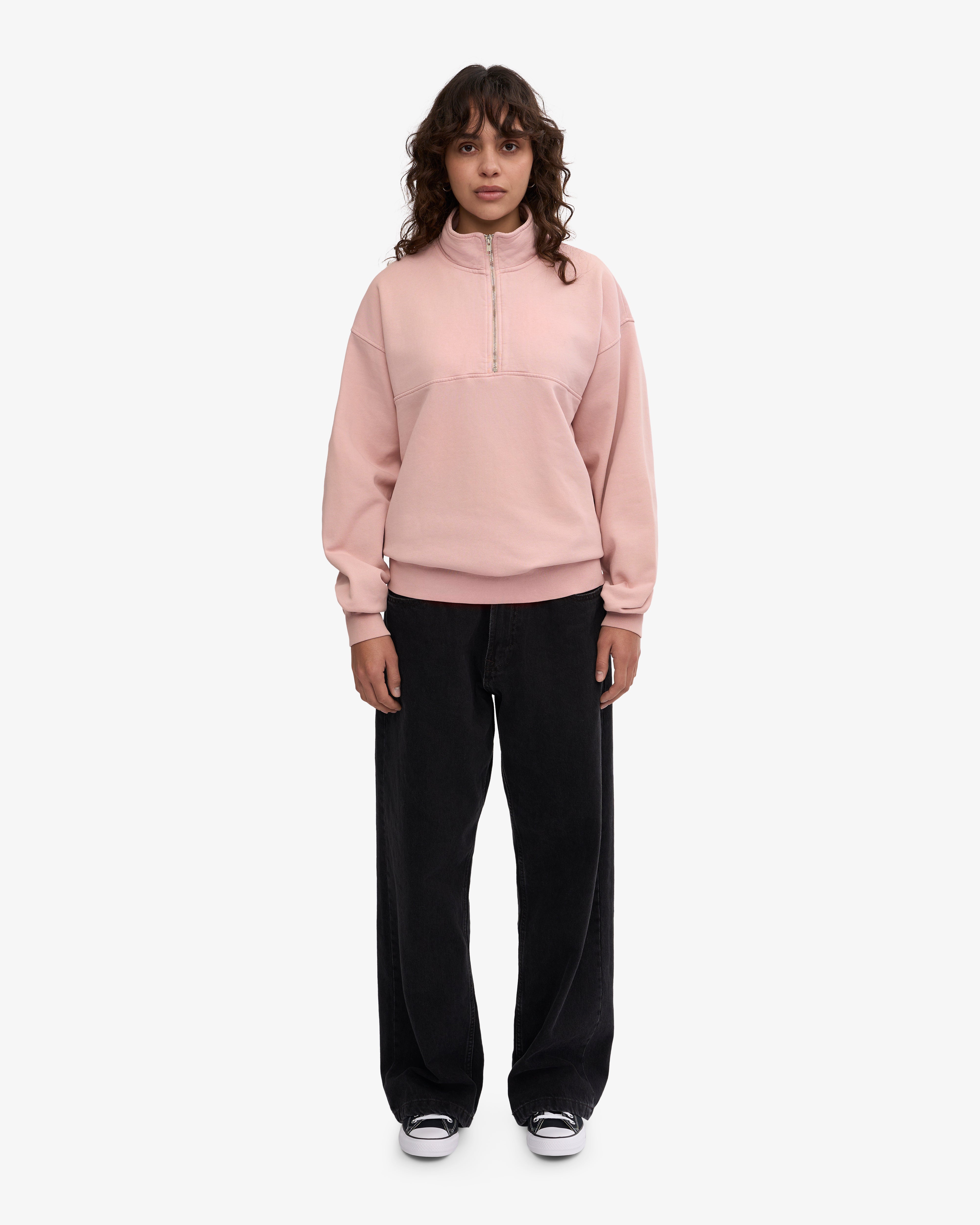 Organic Quarter Zip Sweatshirt for Women - Soft Faded Pink Pullover | Casual Wear, Outdoor Activities & Layering