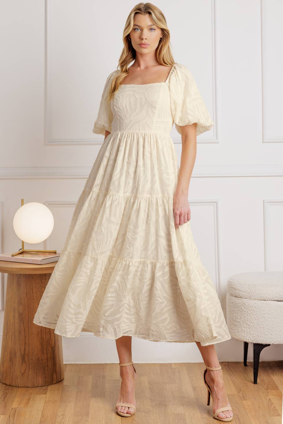 BRISK ADVENTURES Women's Embroidered Midi Dress in Cream - Perfect for Casual Outings, Beach Vacations & Summer Parties
