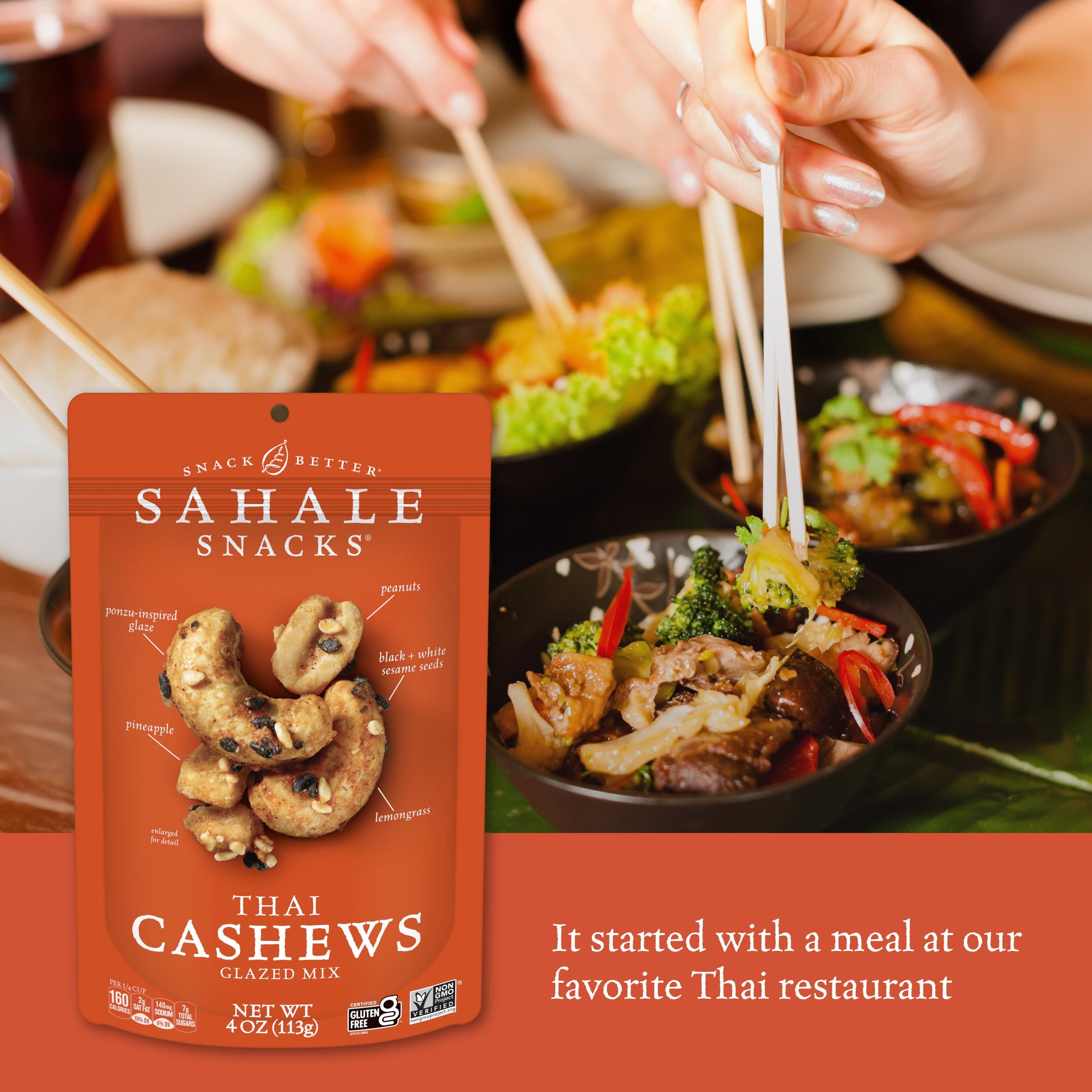 Sahale Snacks Thai Cashews Glazed Mix - 4oz (Pack of 6) | Premium Roasted Cashews with Coconut, Ginger & Lemongrass | Perfect for Office Snacks, Travel & Gifts