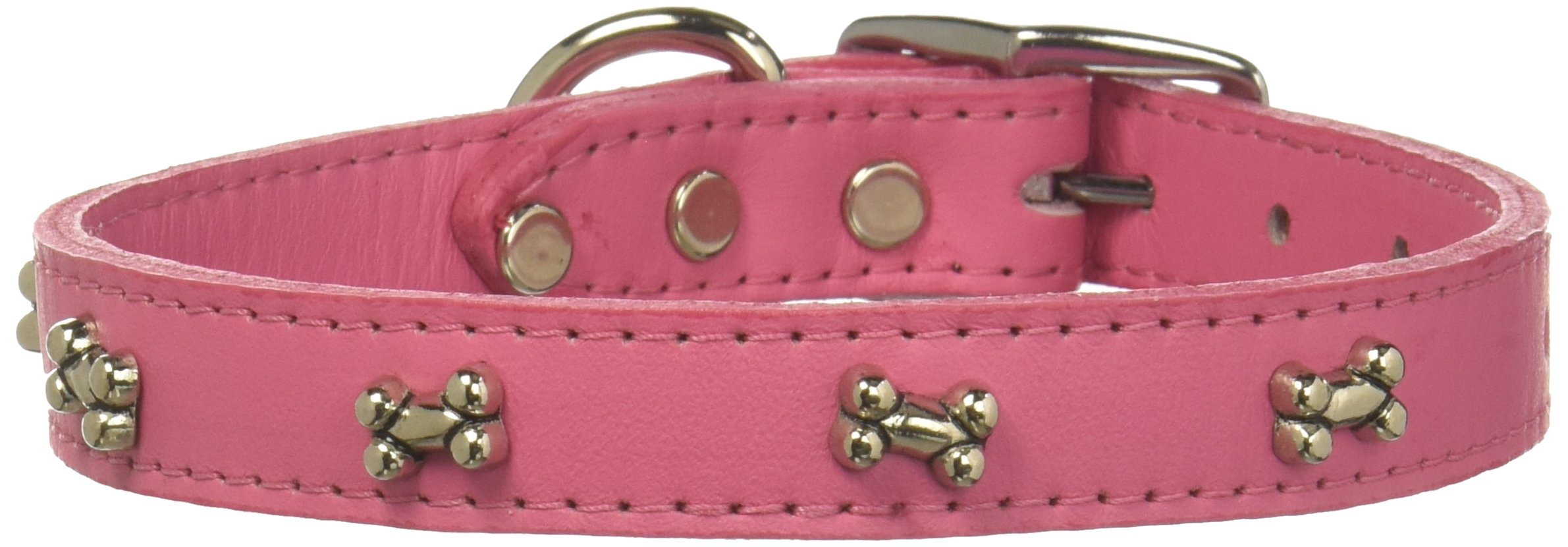 OmniPet Signature Leather Dog Collar with Bone Ornaments - Adjustable Pink Dog Collar for Small to Medium Dogs, 18