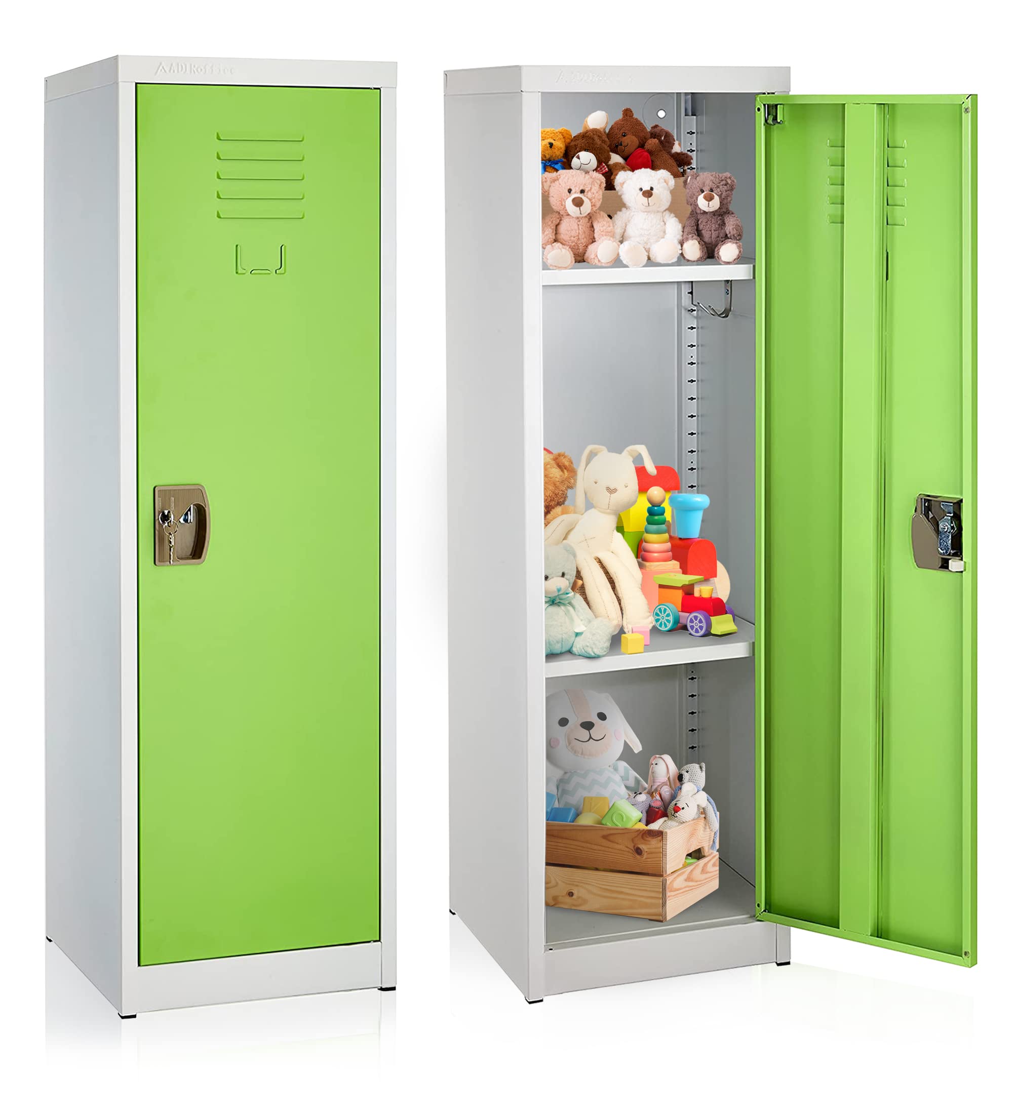 AdirOffice Kids Steel Metal Storage Locker with Key & Hanging Rods - 48 Inch Green School & Home Organizer for Clothes, Backpacks & Supplies - Perfect for Bedrooms, Dorm Rooms & Classrooms