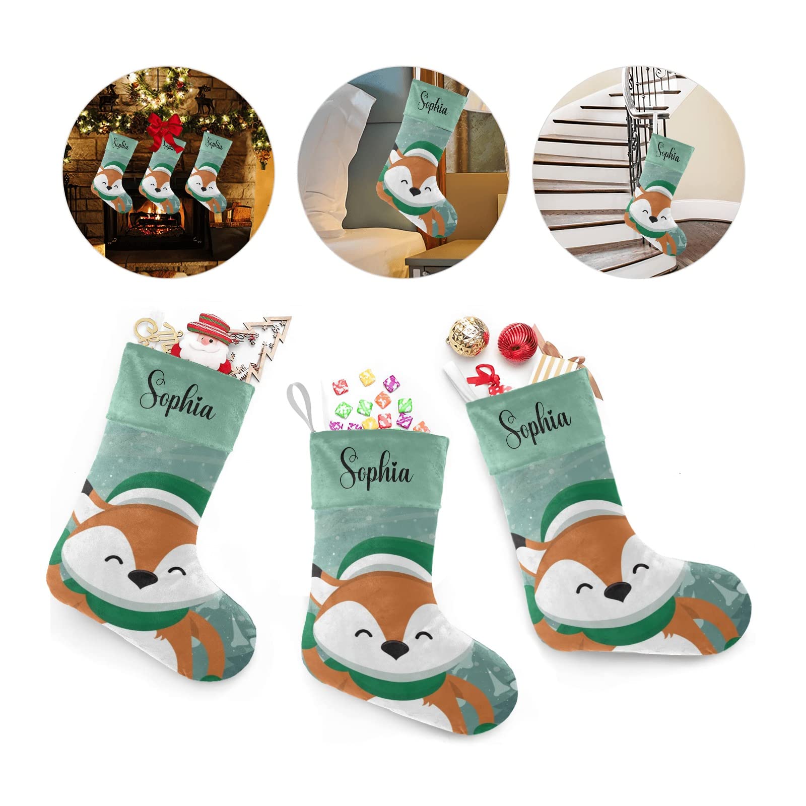 Personalized Christmas Stockings with Name - Custom Fox Design Holiday Decor for Family, Xmas Gift 17.52 x 7.87 Inch - Perfect for Fireplace Mantel, Christmas Tree Decorations & Cozy Home Holiday Styling
