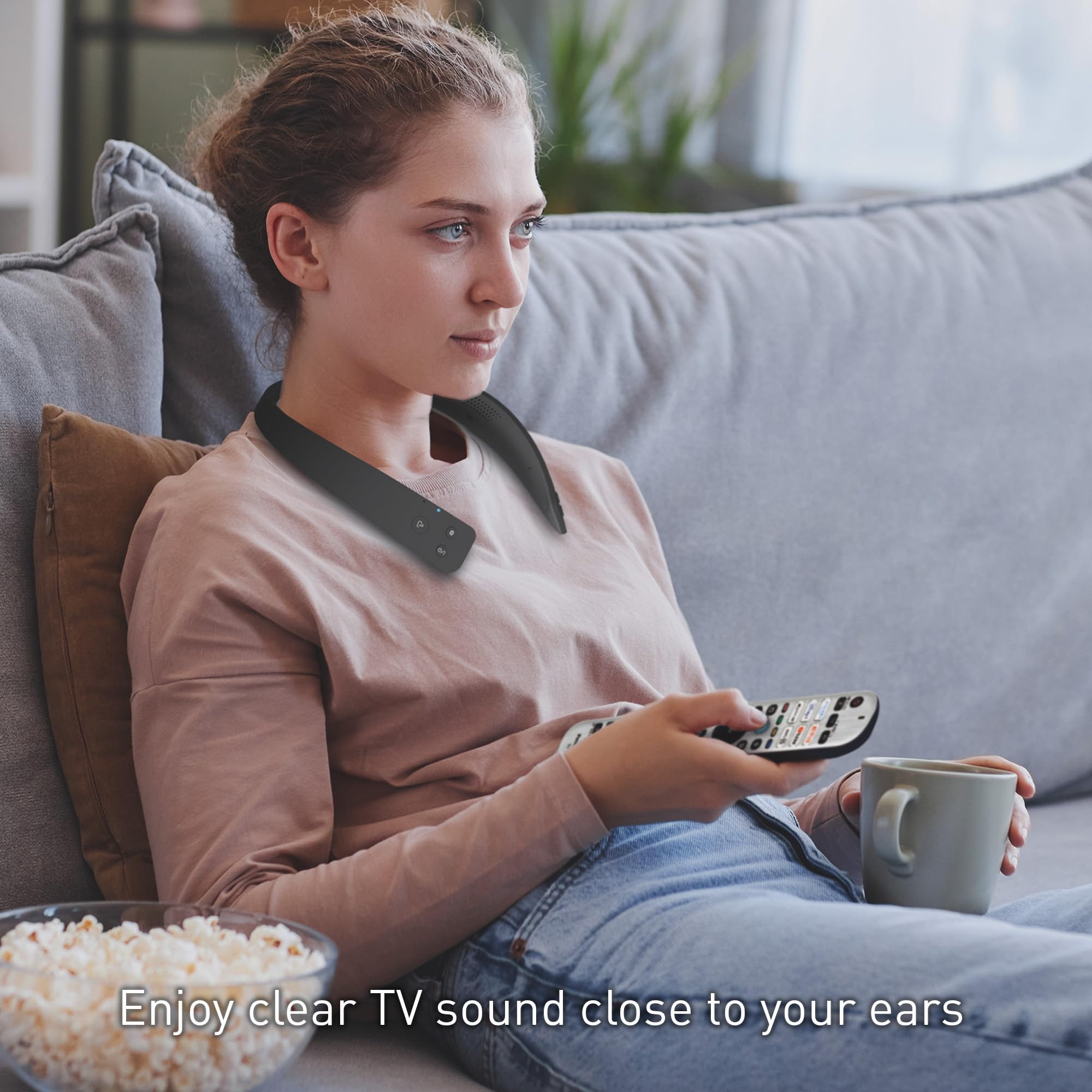 Panasonic WN10 Wireless Wearable Neck Speaker - Bluetooth 5.0, Dual Device Connection, Built-in Mic for Hands-Free Calls, IPX4 Splashproof - Perfect for TV Watching, Gaming, and Outdoor Activities (SC-WN10PP-K)