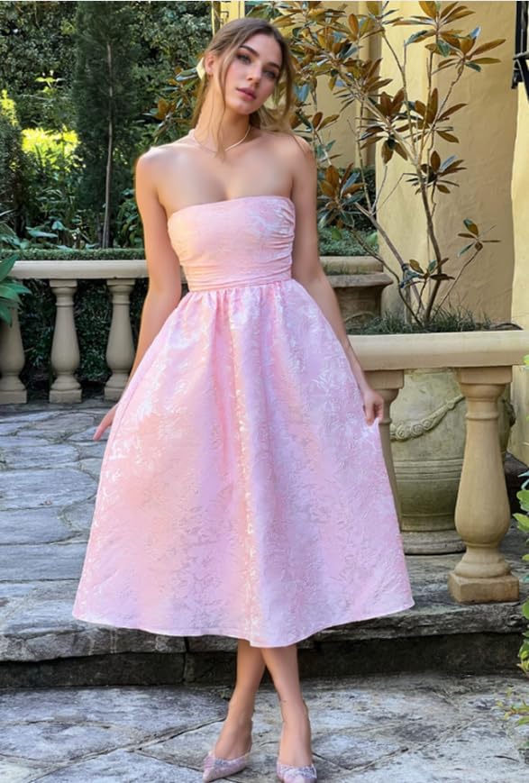 Elegant Satin Strapless Prom Dress - Tea Length Ball Gown A-Line Formal Evening Gown for Women | Perfect for Weddings, Parties & Special Occasions