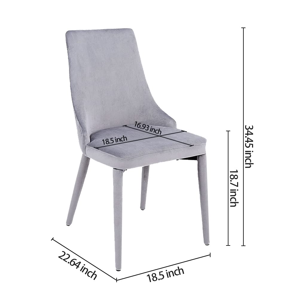 Mid Century Modern Dining Chairs Set of 2 - Gray Fabric Upholstered Side Chairs with Brown Metal Legs for Living Room & Kitchen | Comfortable Seating for Home, Office & Restaurant