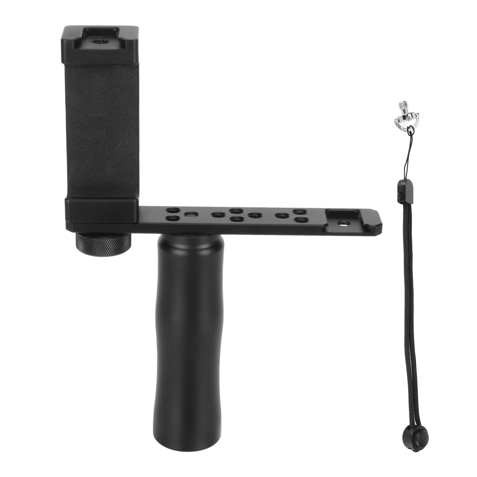 Adjustable Smartphone Video Stabilizer Grip with Cold Shoe Mount, LED Light & Built-in Mic - Portable Handheld Gimbal for Vlogging, YouTube & Live Streaming - Includes Wrist Strap for Secure Grip - Perfect for Travel, Events & Content Creation