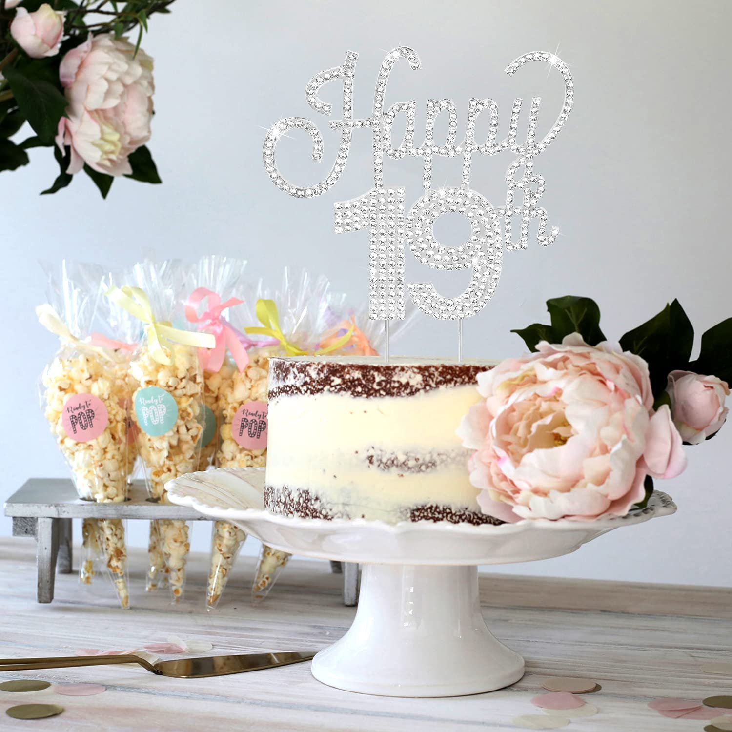 LINGTEER 19th Birthday Cake Topper - Silver Rhinestone Party Decor for Nineteen Years Old Celebration | Perfect for Birthday Cakes, Cupcakes & Dessert Table Centerpieces