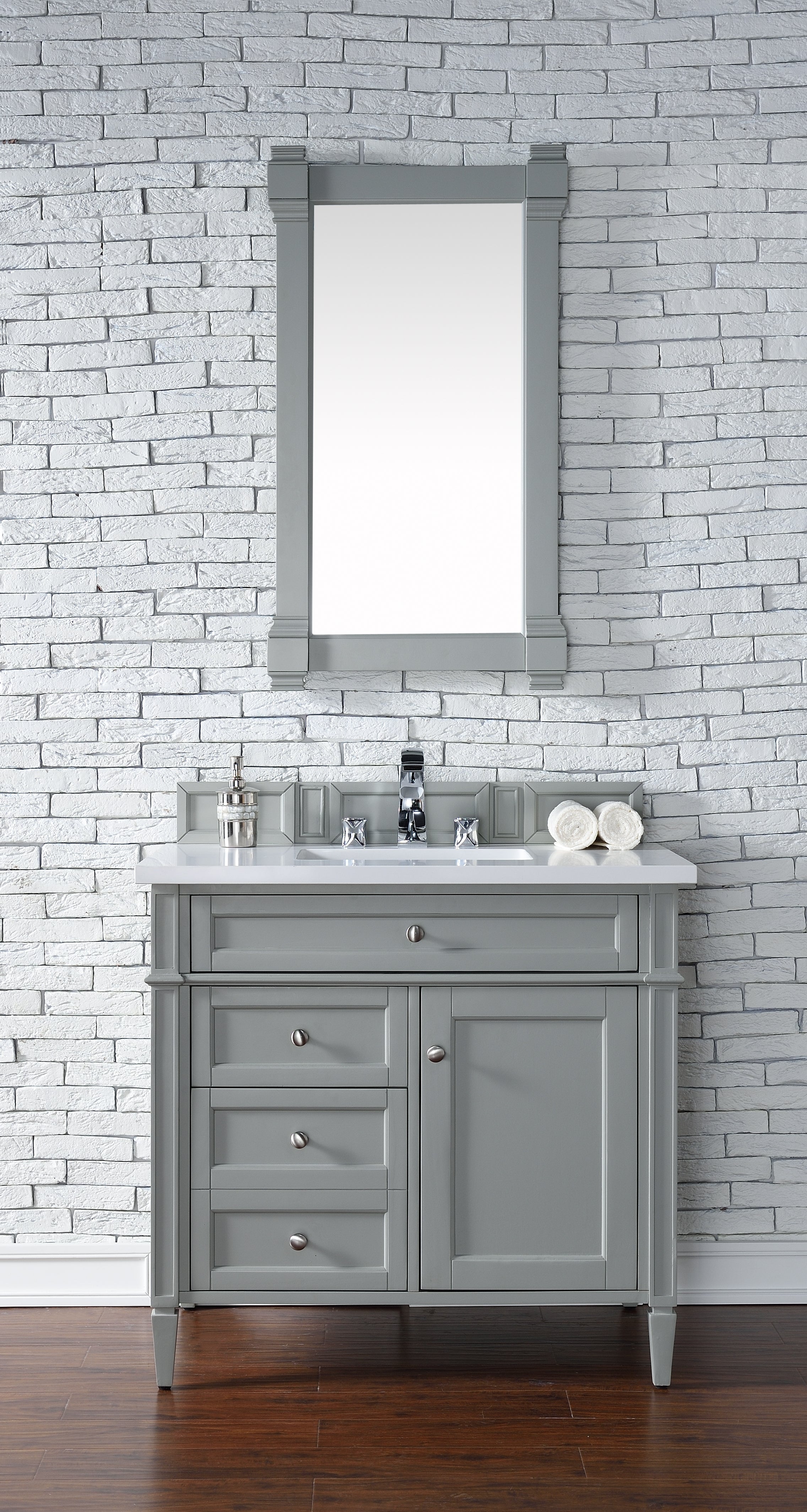 Brittany 36-Inch Urban Gray Bathroom Vanity with 3CM Classic White Quartz Countertop - Perfect for Modern Home Bathroom Remodeling