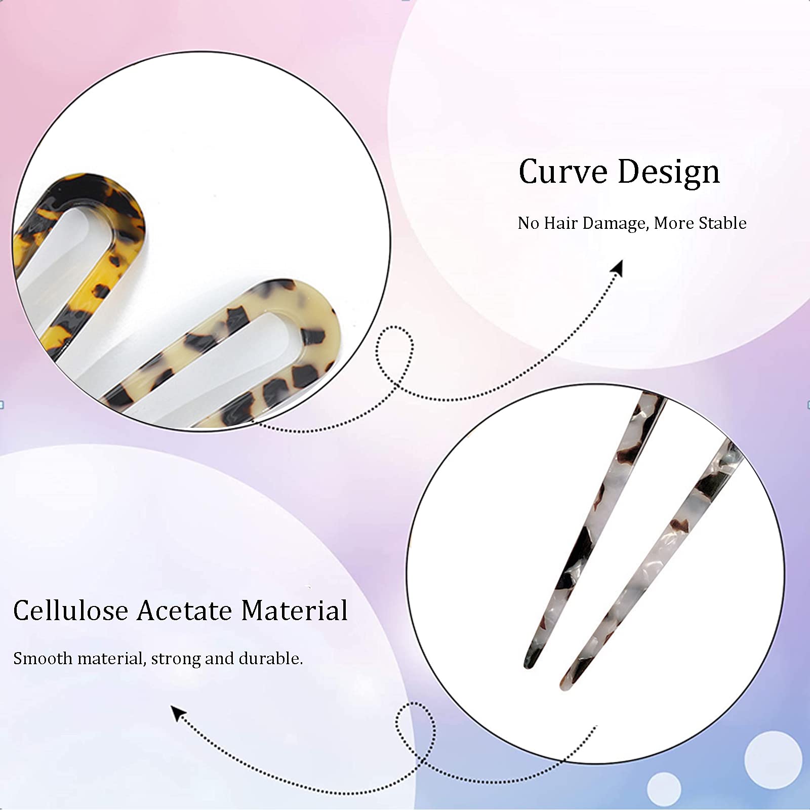 Caretoto 5-Piece French Style U-Shaped Hair Pins Set - Acetate Tortoise Shell Hair Accessories for Women, Perfect for Buns, Updos & Everyday Styling - Salon-Quality Hair Sticks for Wedding, Party & Professional Use