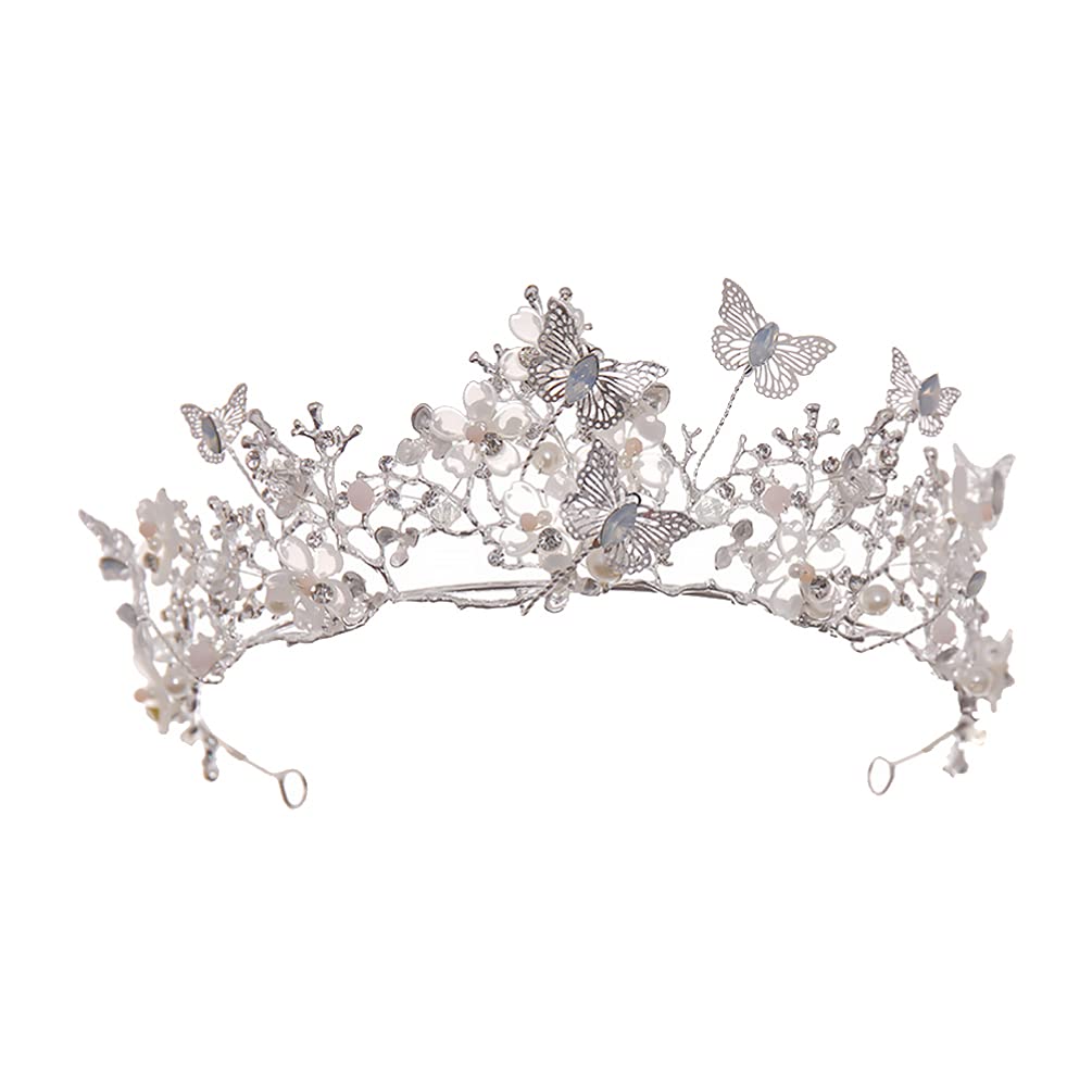 Beaupretty Butterfly Flower Pearl Tiara Headband - Elegant Baroque Crystal Bridal Crown for Wedding, Prom, Miss Pageant - Perfect Headdress for Brides, Dresses & Special Occasions
