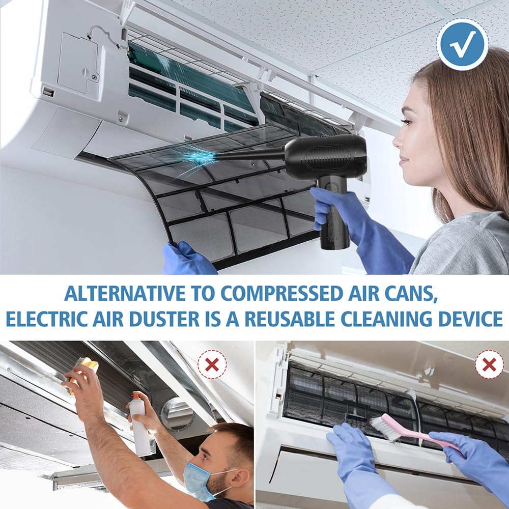 Compressed Air Dusters - Cordless Electric Keyboard Cleaner with 10000mAh Battery & 3-Speed Fast Charging | Portable Air Blower for Electronics, Computers, Office Equipment & Home Cleaning