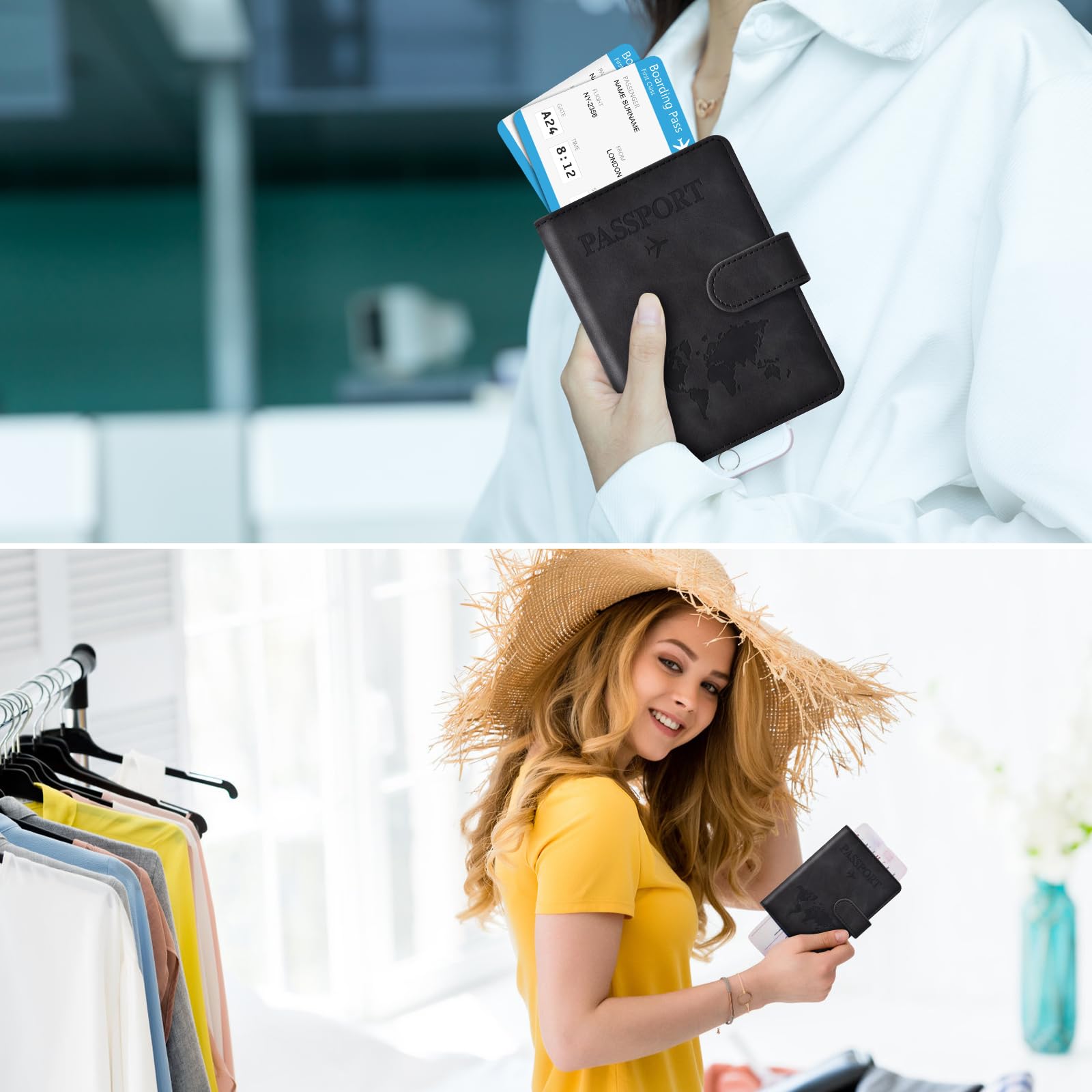 Eoehro Travel Passport Holder for Women & Men - Black | Secure & Stylish for Airports & Trips