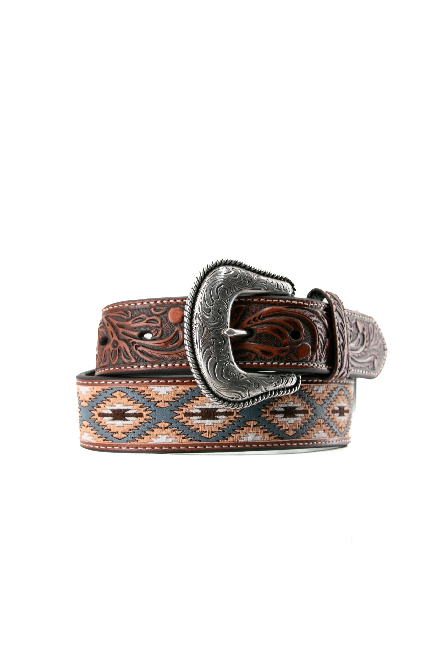 Nocona Western Leather Embroidered Multi-Colored Cowboy Belt for Men | Handcrafted Genuine Leather Rodeo Belt | Perfect for Country Music Festivals & Western Rodeo Events