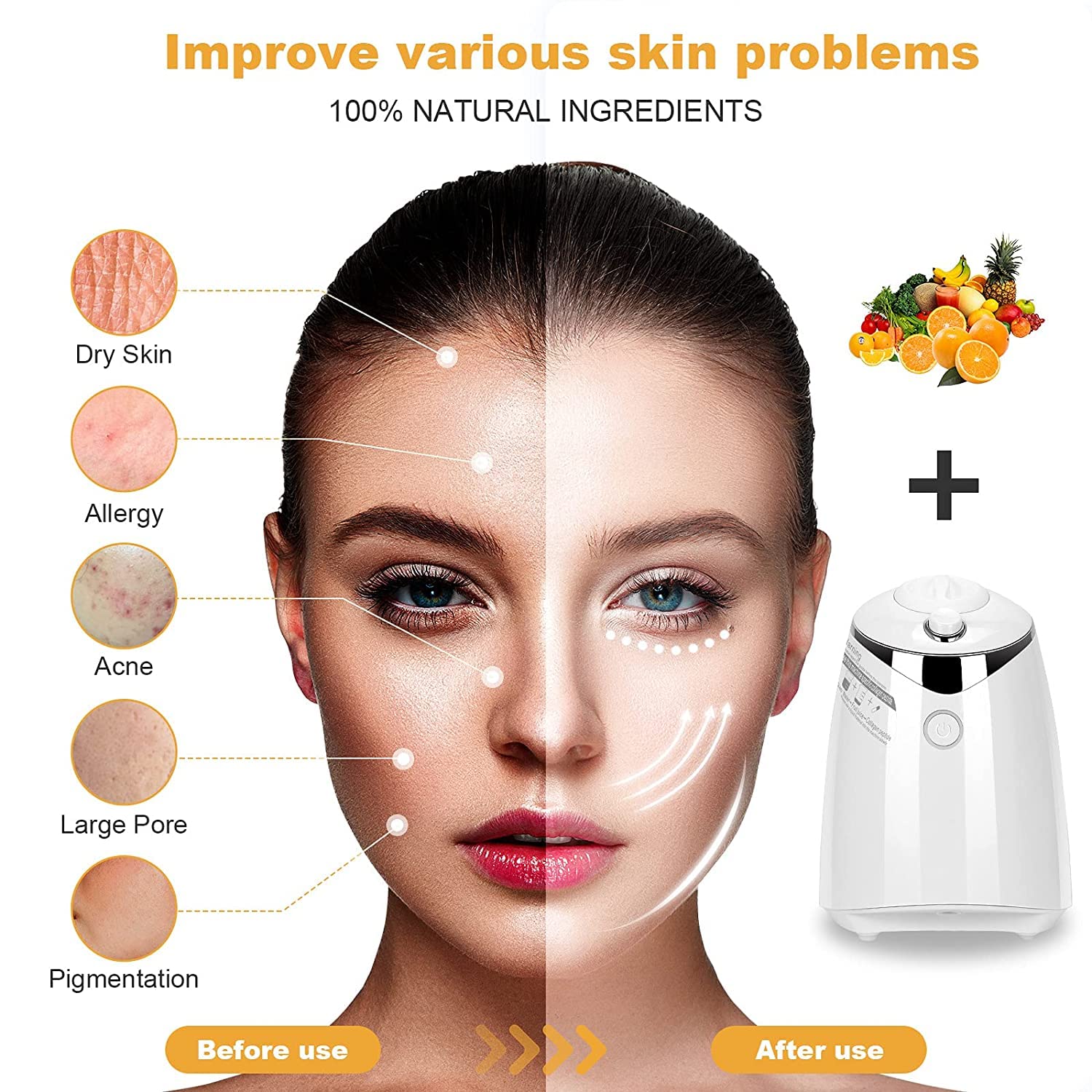 Sisliya DIY Natural Fruit & Vegetable Face Mask Maker - Fresh Collagen Beauty Machine for Glowing Skin - Automatic Facial Mask Maker for Home Spa & Skincare Routine