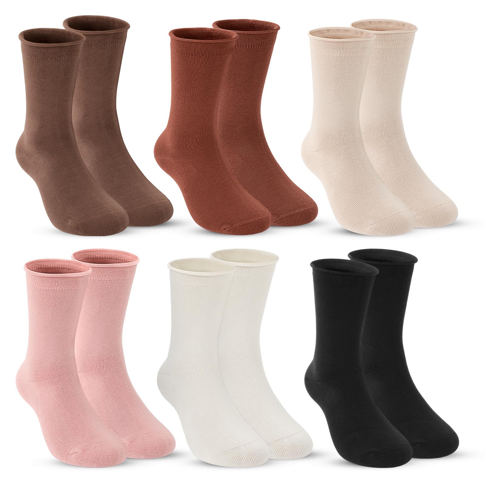 JAKIDAR Girls Crew Seamless Socks - 6 Pairs Soft Cotton Casual Dress Socks for Kids - Perfect for School, Playdates & Everyday Comfort