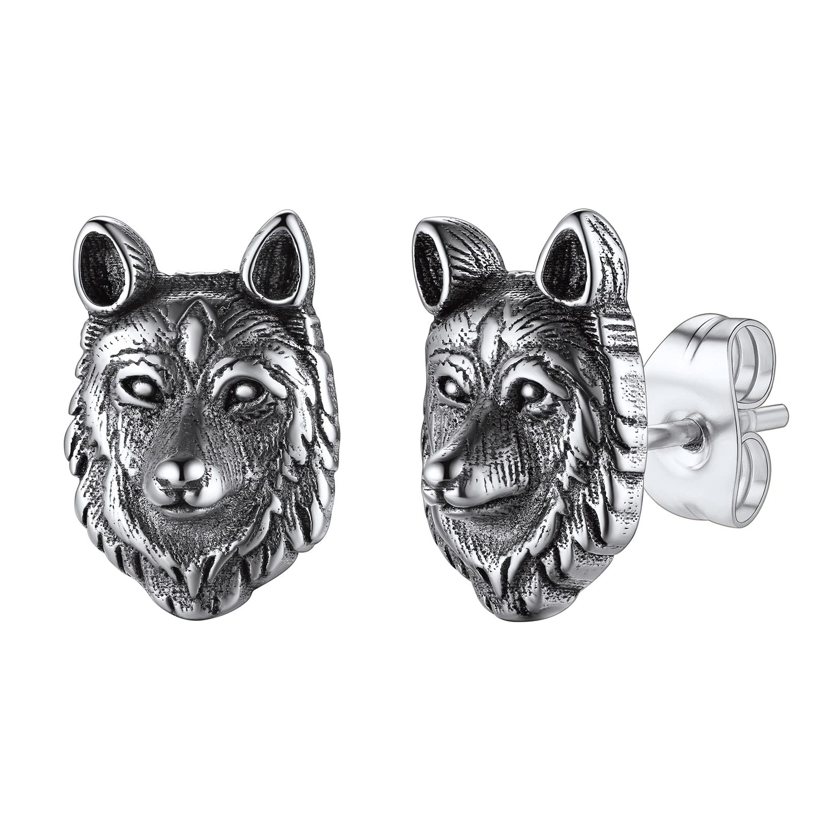 FaithHeart Viking Animal Huggie Hoop Earrings for Men - Gothic Dragon/Snake/Dinosaur/Wolf Stainless Steel Stud Earrings | Hypoallergenic, Lightweight Punk Rock Jewelry | Perfect Gift for Bikers, Rockers & Gothic Fashion Lovers