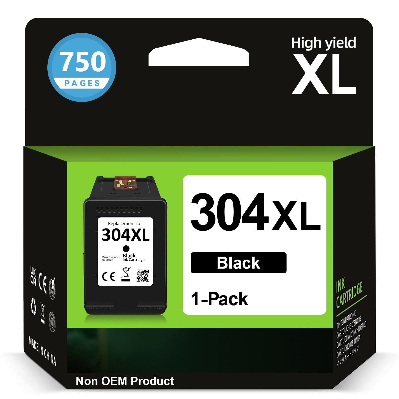 Sunnieink 304 Black Ink Cartridge Replacement for HP 304 - Compatible with Envy 5020, 5010, 5030 & DeskJet 2600, 2630, 3720 Series - High-Quality Printer Ink for Home & Office Use