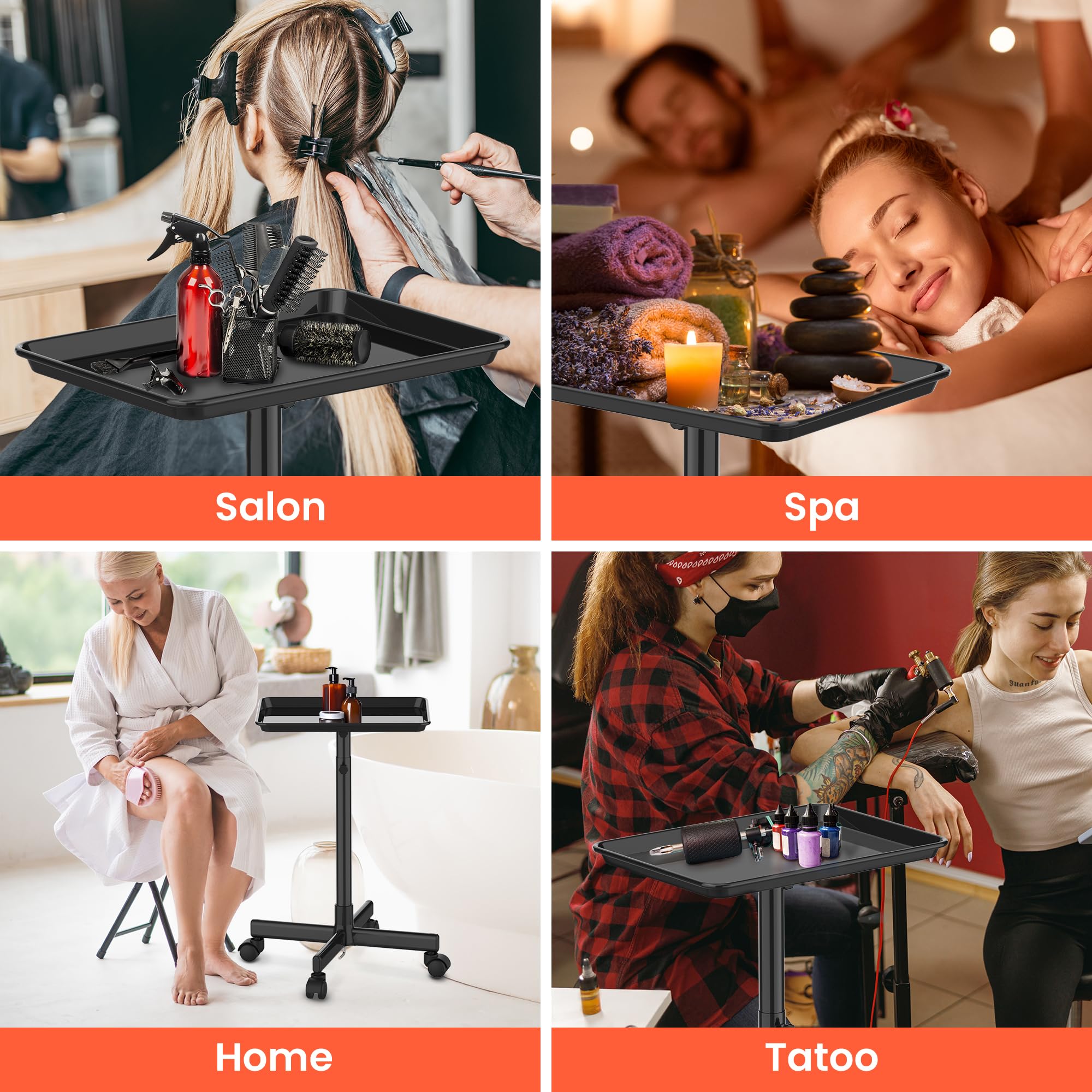 Premium Aluminum Salon Tray on Wheels - Adjustable Height Rolling Trolley for Hairstyling, Tattoo & Clinic Supplies | Mobile Storage Organizer for Salon Essentials, Beauty Tools & Medical Equipment | Ideal for Professional Stylists, Tattoo Artists & Healthcare Workers