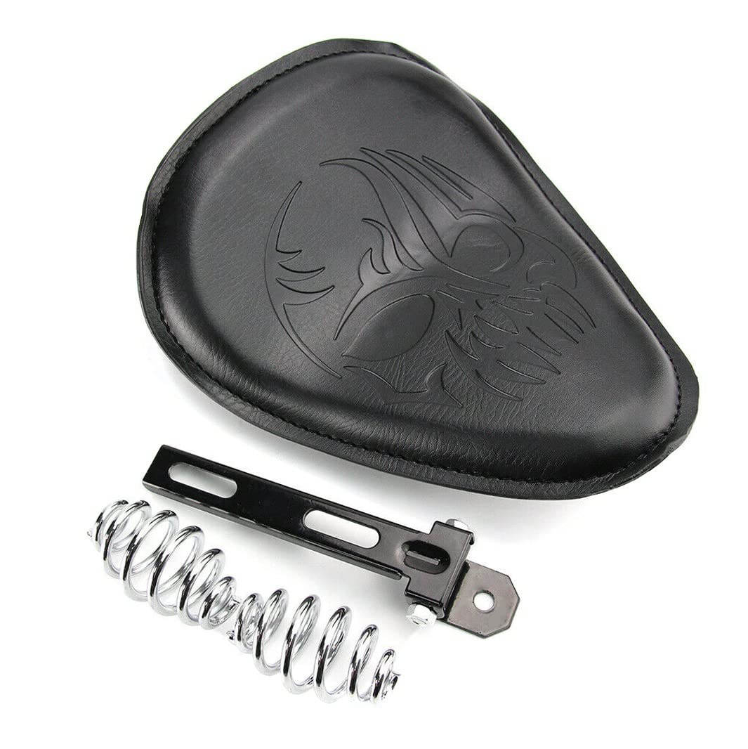 BR19 Black Solo Bobber Skull Seat Set with Springs - Custom Motorcycle Seat for Harley, Chopper & Cruiser Bikes - Perfect for Long Rides & Custom Builds