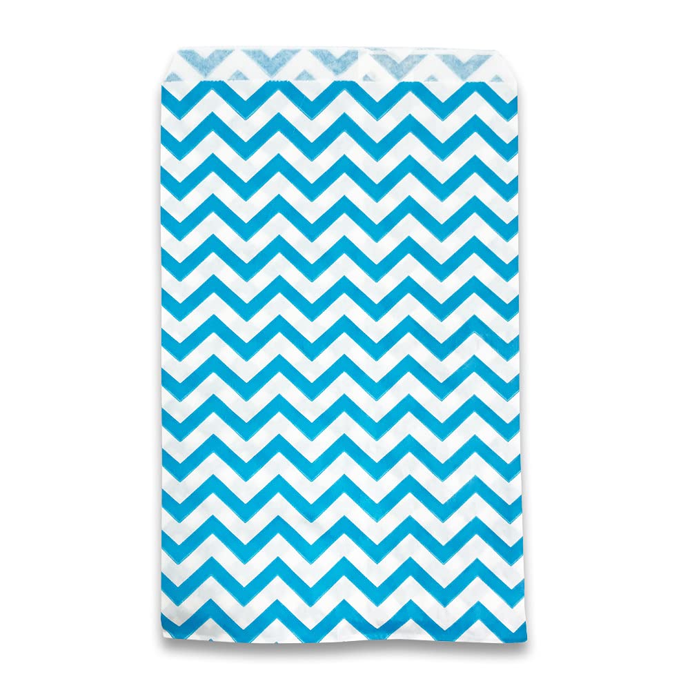 100-Pack Blue Chevron Pattern Paper Gift Bags - 8.5