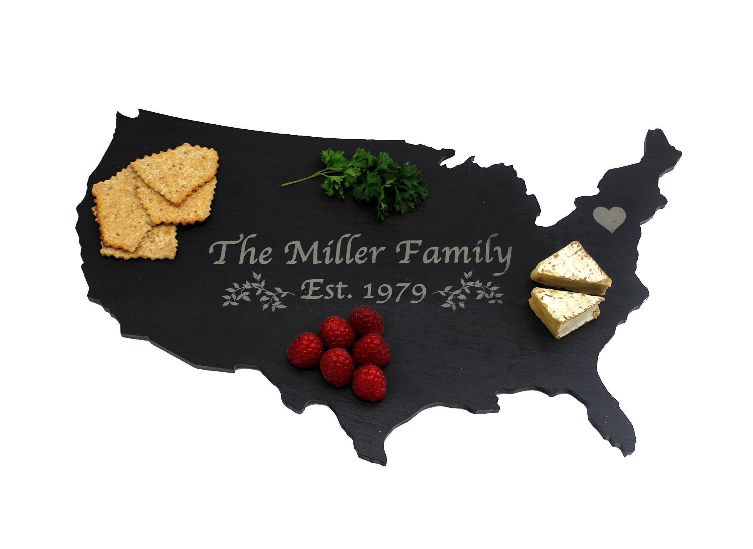 Personalized Black Slate Cutting Board - Custom Laser Engraved Serving Tray & Cheese Board for Charcuterie, Wedding Gifts & Kitchen Decor - USA Made