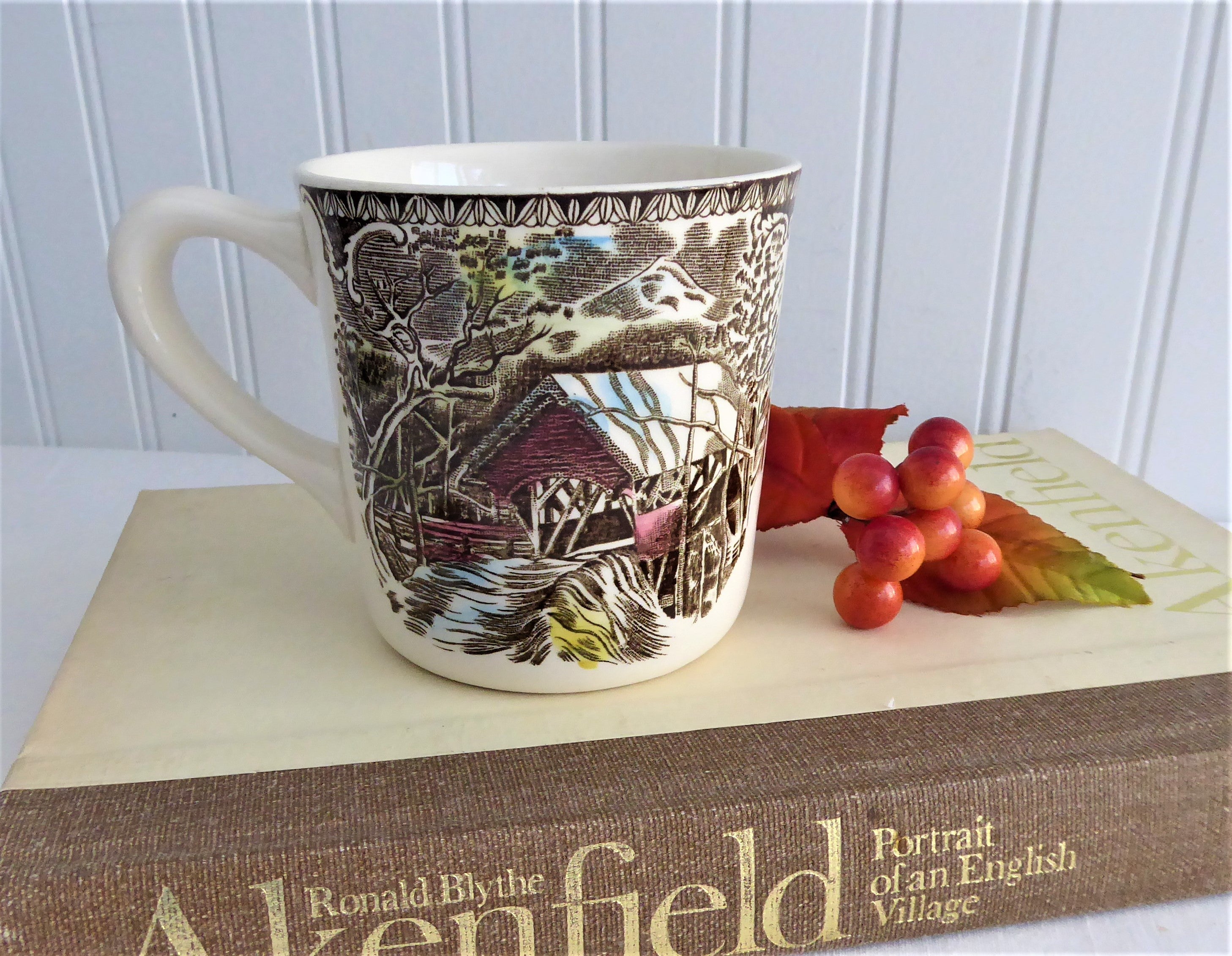 Johnson Brothers Covered Bridge Ceramic Mug 9 Oz - Vintage Style Coffee Cup for Elderly, Perfect for Tea, Hot Chocolate & Cozy Home Use