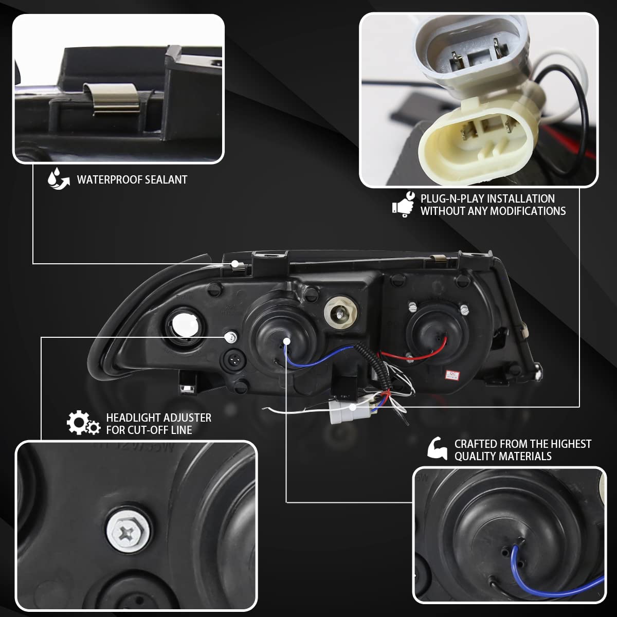 AUTOZENSATION BMW E46 3-Series 4DR Sedan Headlights (1999-2001) - Chrome Left & Right Pair Headlamp - Perfect for Night Driving & Car Upgrades