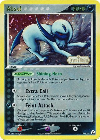 Absol (15/92) Stamped Pokemon Card - EX Legend Maker Collection | Rare Trading Card for Collectors & Battles
