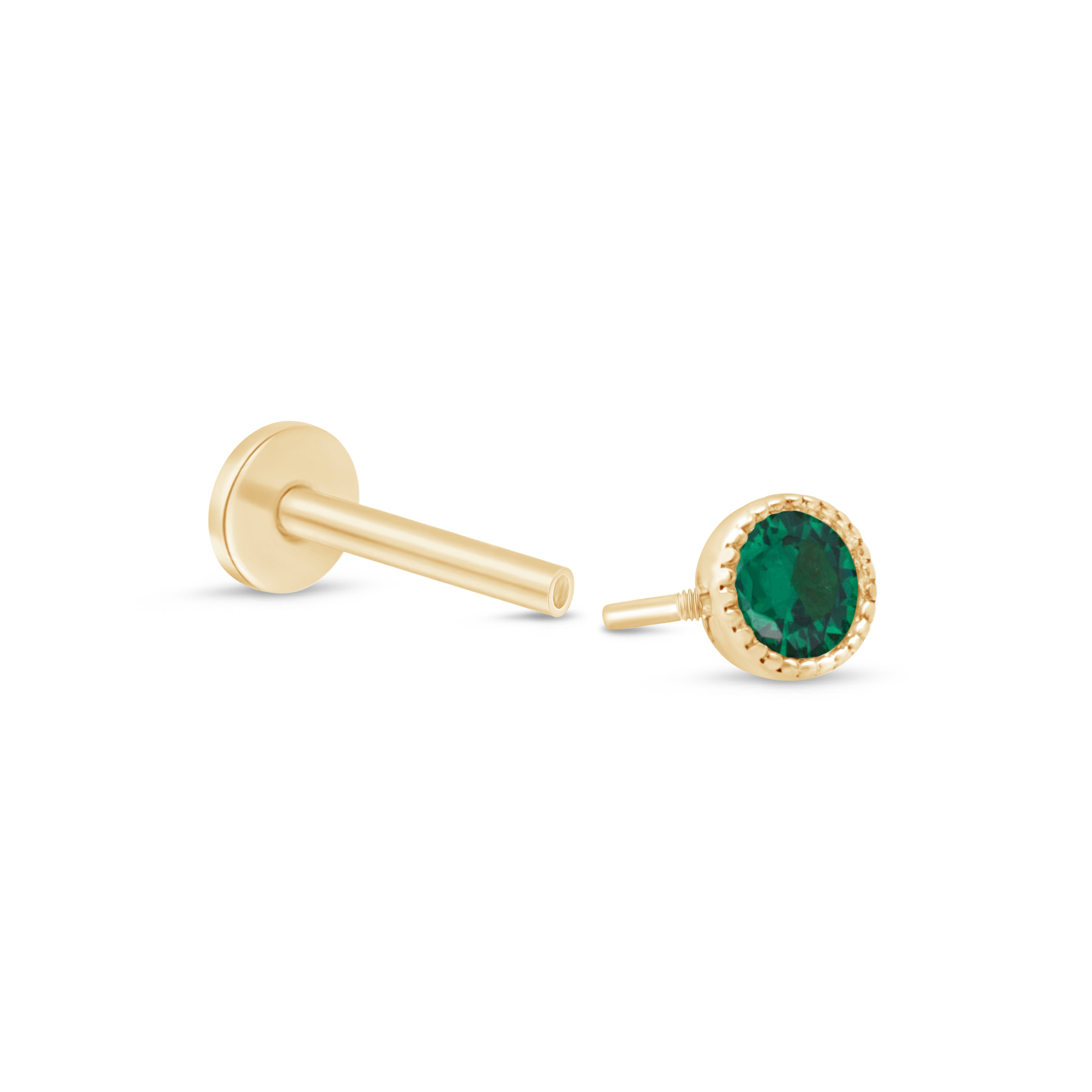 14K Solid Yellow Gold Emerald Flat Back Stud Earrings with Milgrain Detailing - Perfect for Weddings, Parties & Everyday Elegance