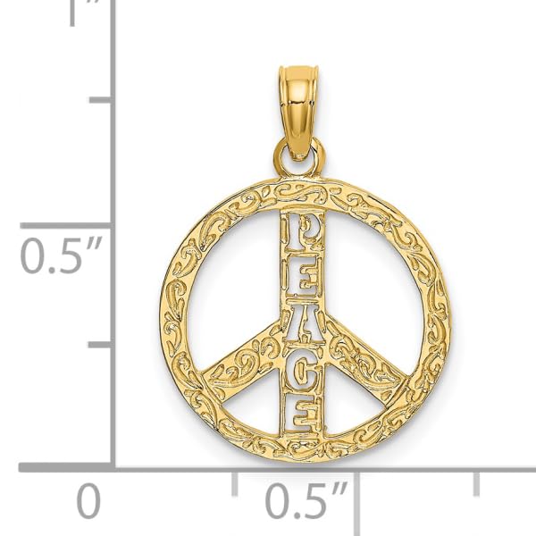 14K Solid Yellow Gold Peace Sign Necklace - Inspirational Symbol Pendant Charm for Women, Gift for Her, Hippie Jewelry for Everyday Wear & Special Occasions