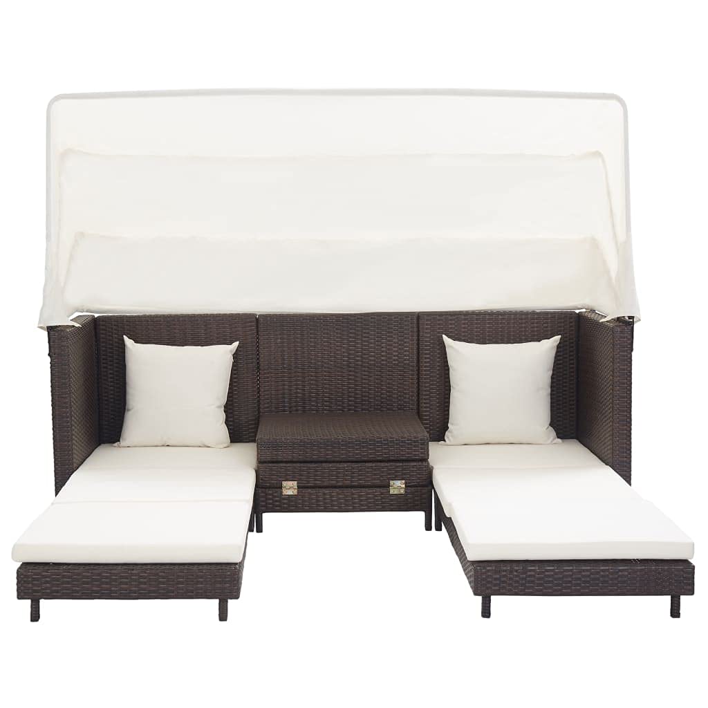 All-Weather Outdoor Sectional Sofa Set - 3-Piece Extendable Patio Furniture with Poly Rattan Roof - Brown - Perfect for Deck, Poolside, Backyard & Porch Relaxation