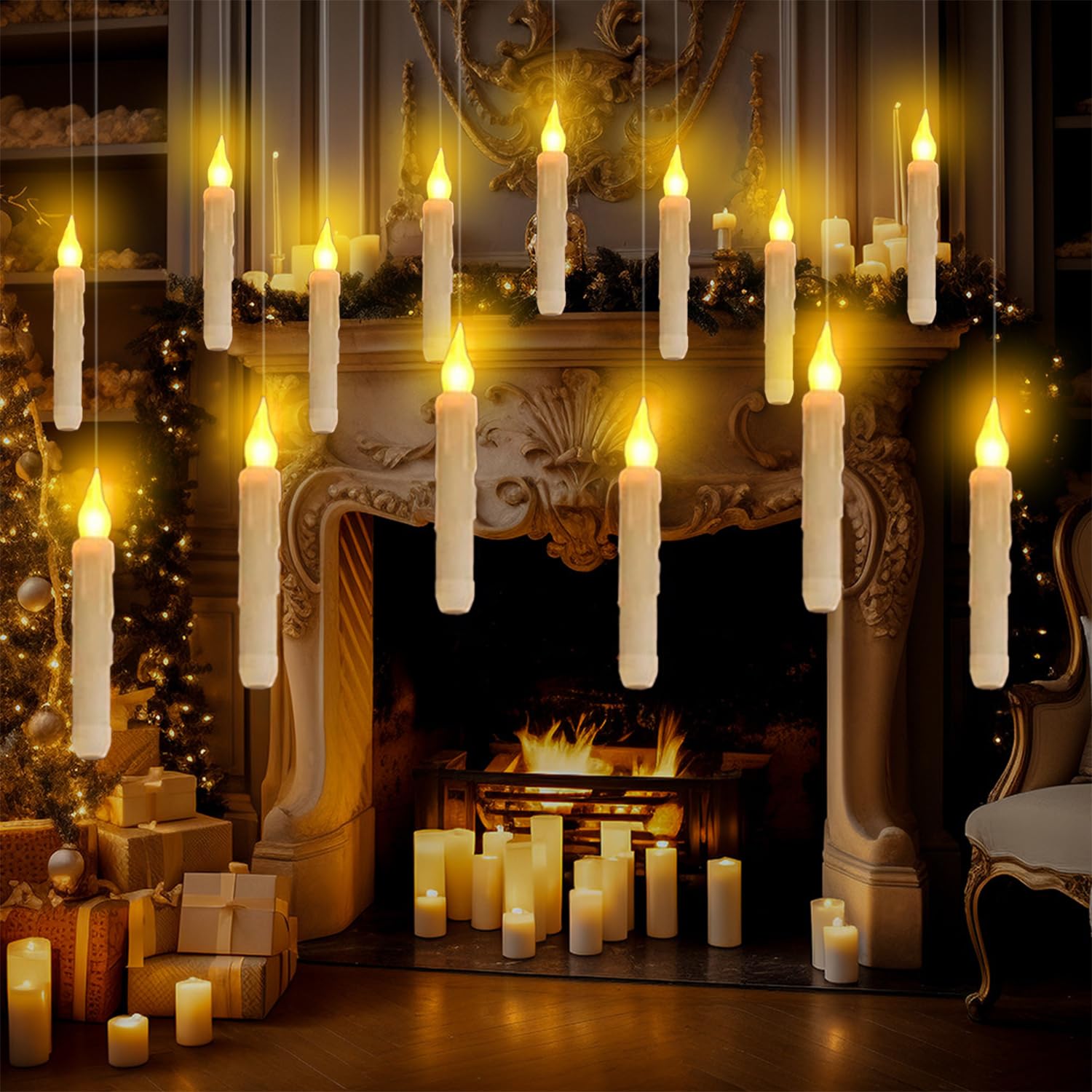 12PCS Floating Candles with Wand - Flameless LED Candles for Christmas Decorations, Remote Control Battery Operated Magic Hanging Candles - Perfect for Birthday Parties, Weddings, and Home Decor