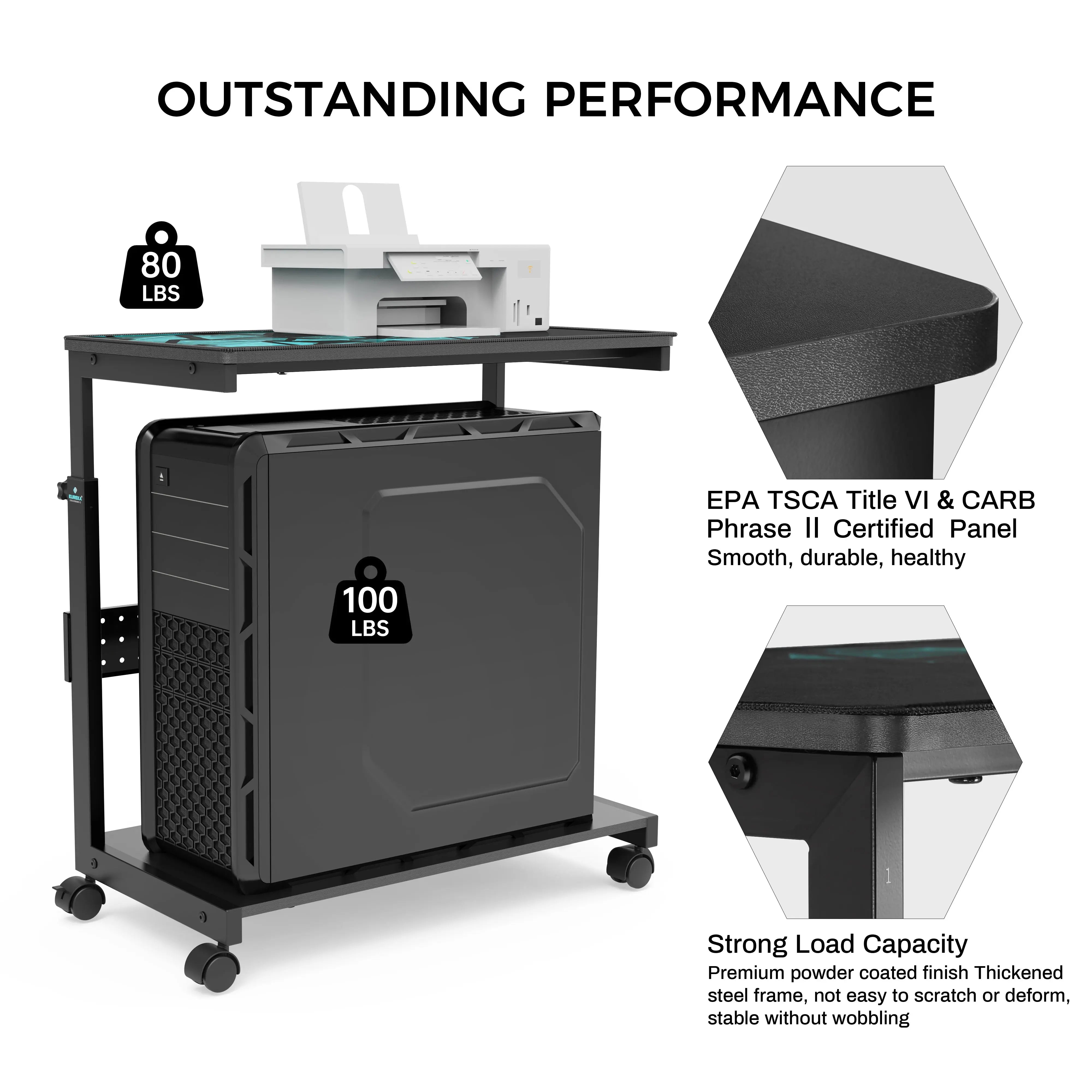 Adjustable Mobile CPU Cart with Wheels - Portable Computer Stand for Office, Home & Gaming Setup - Ergonomic Workspace Solution