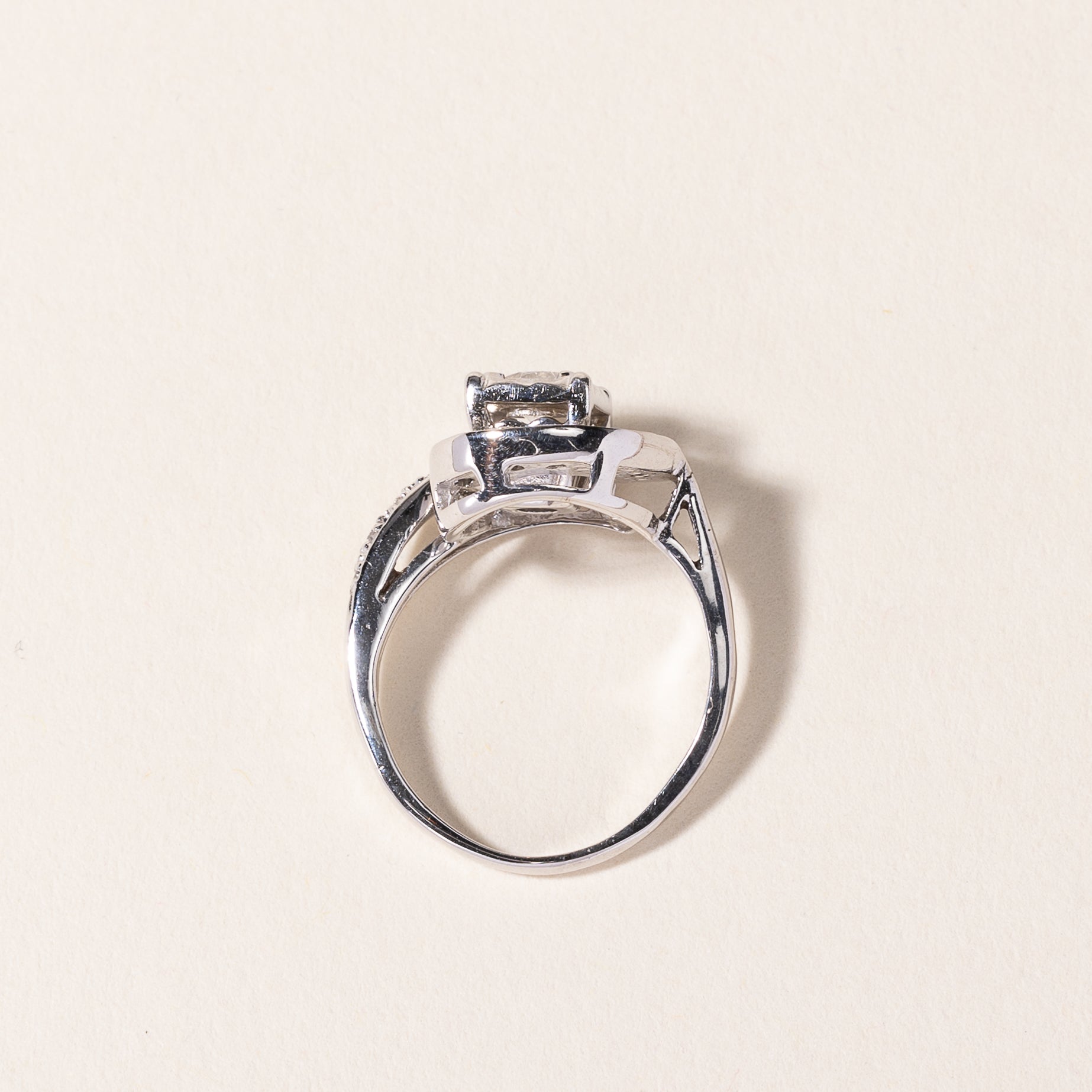 14K White Gold Swirl Design Diamond Ring - 0.42ctw, Size 4 | Elegant Wedding Band, Anniversary Gift, Engagement Ring for Women