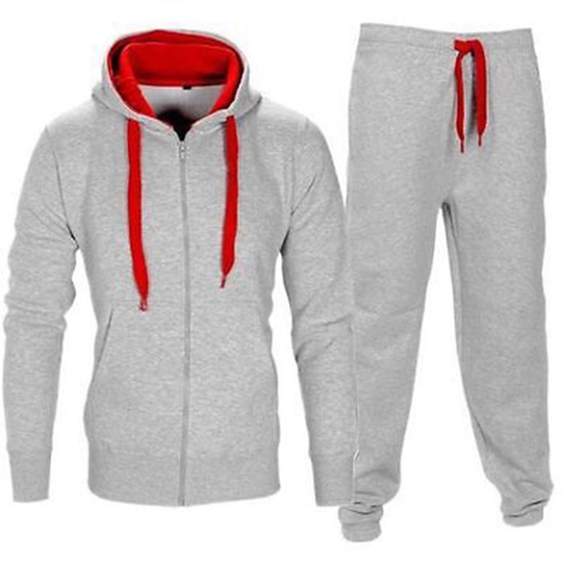 Men's Gym Contrast Jogging Tracksuit Set - Fleece Hoodie & Joggers for Workout & Casual Wear | Perfect for Running, Training & Street Style