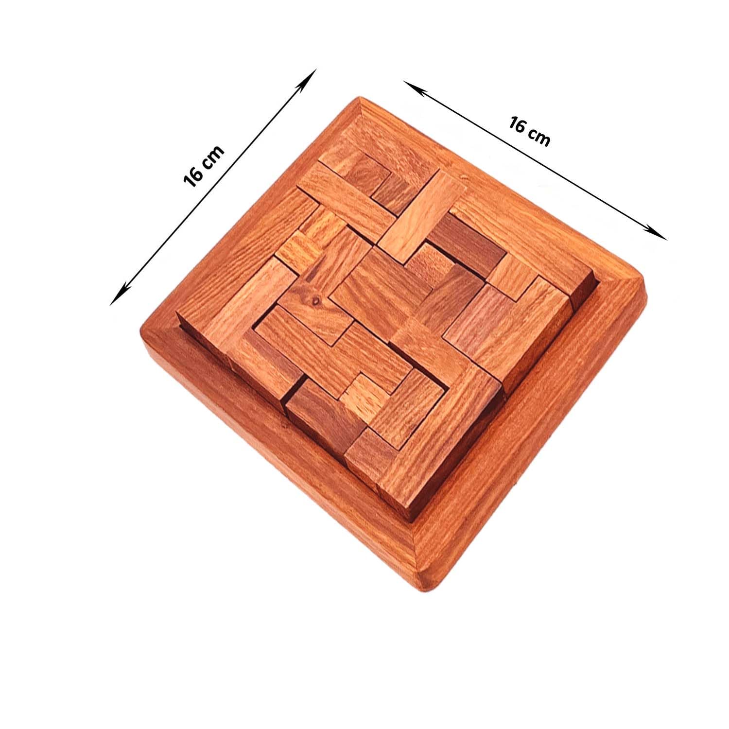 Zyntix 6-Inch Handmade Indian Wooden Jigsaw Puzzle Square Plate - 3D Wood Puzzle for Kids & Adults | Brain Teaser Toy for Children's Learning & Family Game Night | Perfect for Birthday Gifts, Classroom Activities & Stress Relief (Brown)