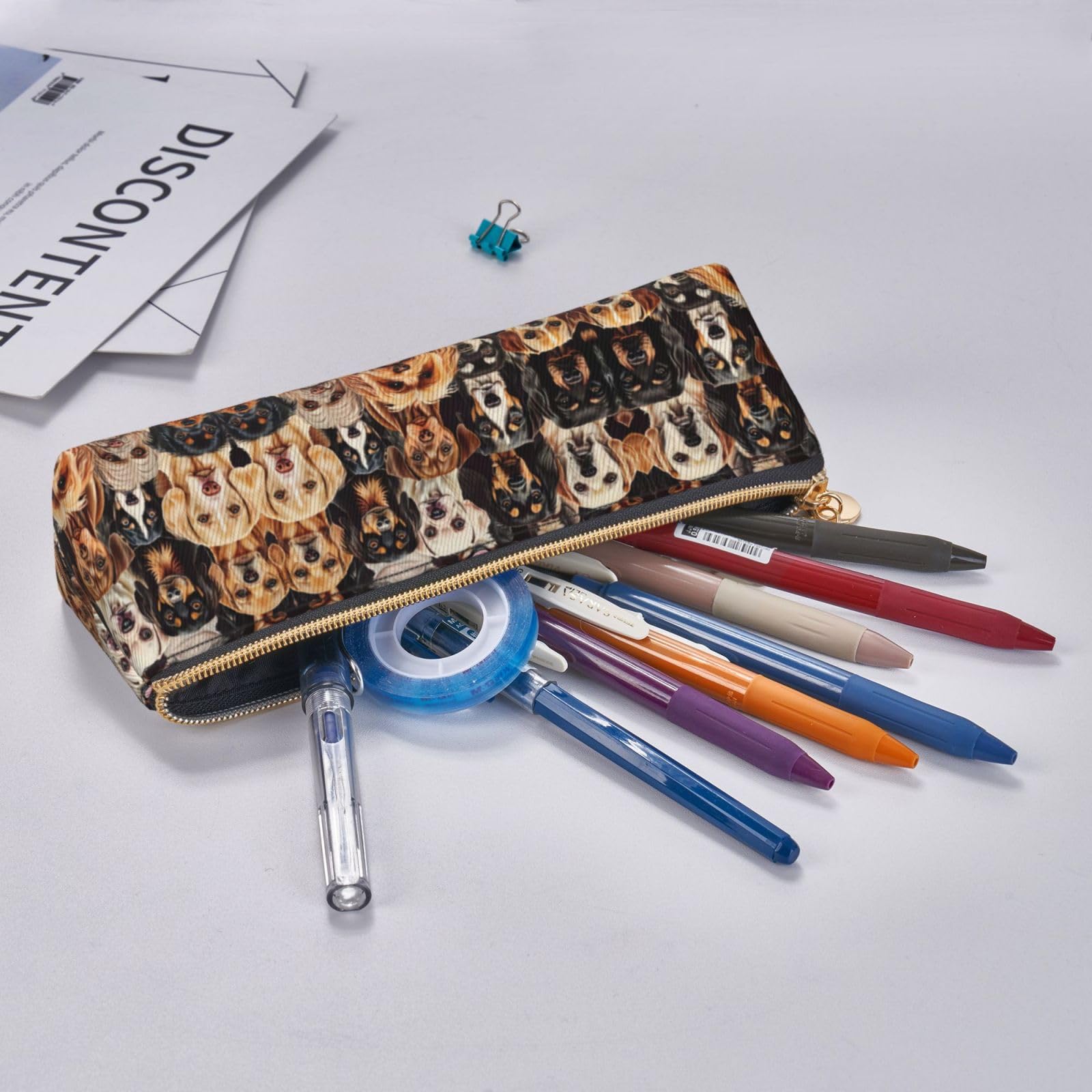 DRTGEDS Stylish Dog Pattern Leather Pencil Case - Large Capacity Multifunctional Pencil Pouch for School, Office & Travel Organization | Perfect for Students, Artists & Professionals