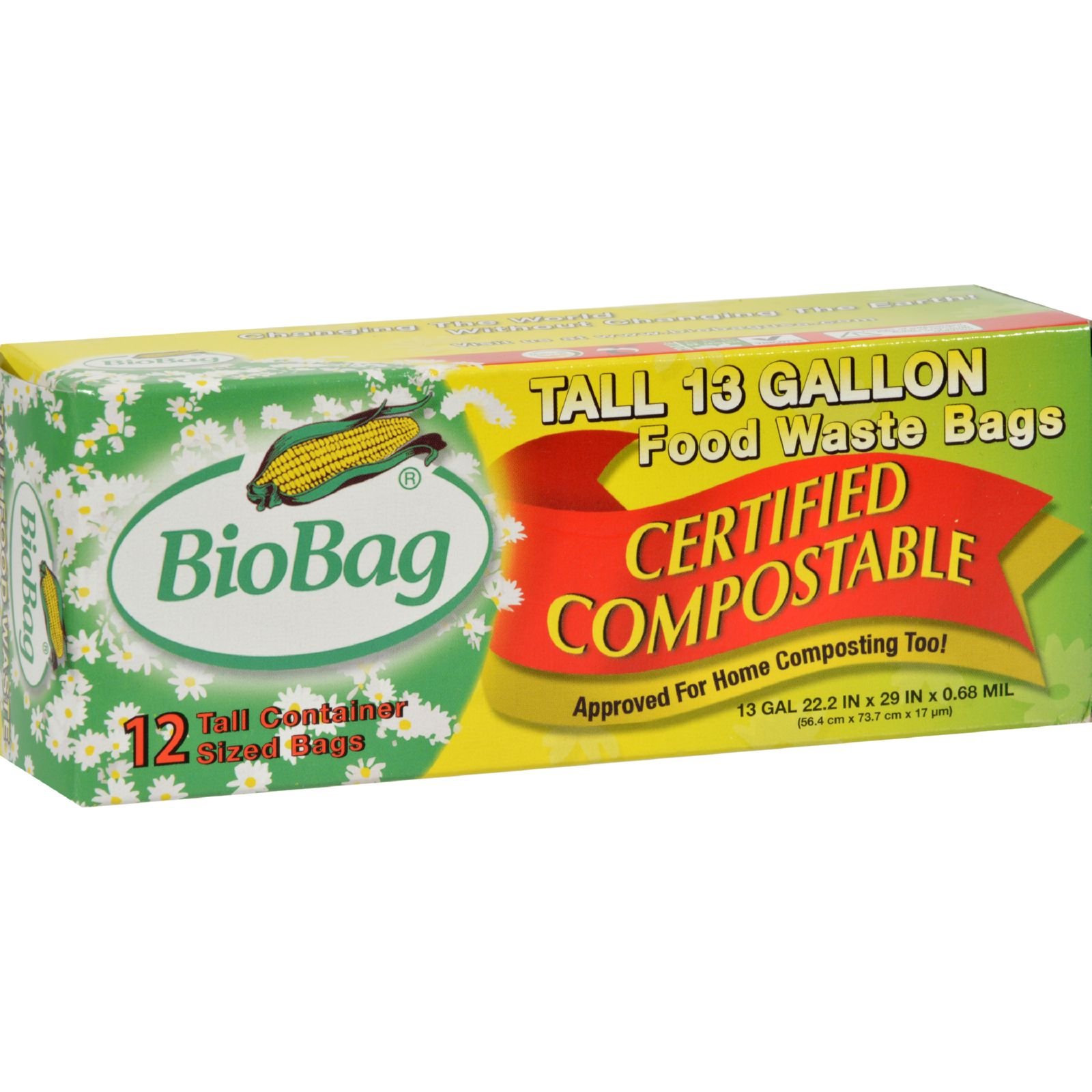 **BioBag 13 Gallon Tall Compostable Food Waste Bags - Eco-Friendly Kitchen Trash Bags (Case of 12) - Perfect for Home Composting & Organic Waste Disposal**