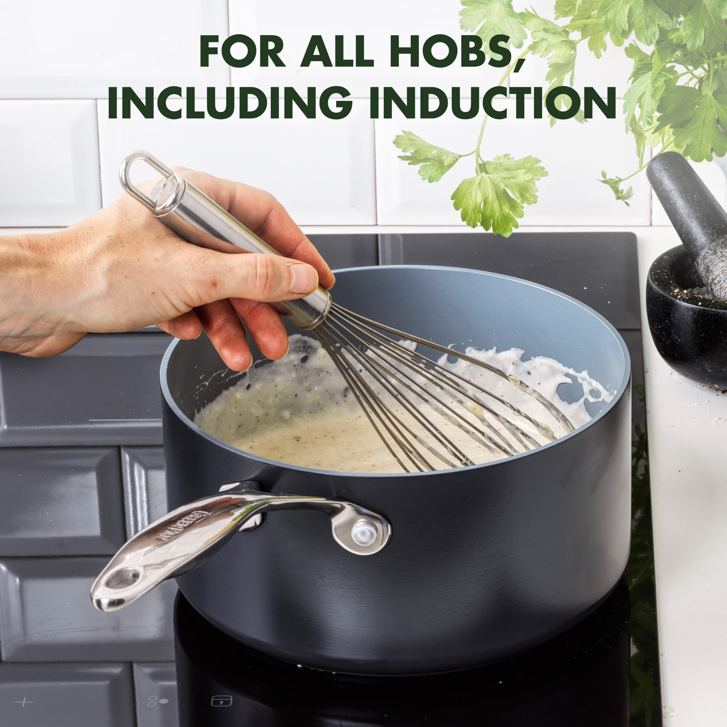 GreenPan Valencia Pro Hard Anodized Healthy Ceramic Nonstick Saucepan Set (1.66QT & 3.3QT) with Lids - PFAS-Free, Induction Compatible, Dishwasher & Oven Safe - Perfect for Cooking, Boiling & Simmering Soups, Sauces and Pasta - Gray