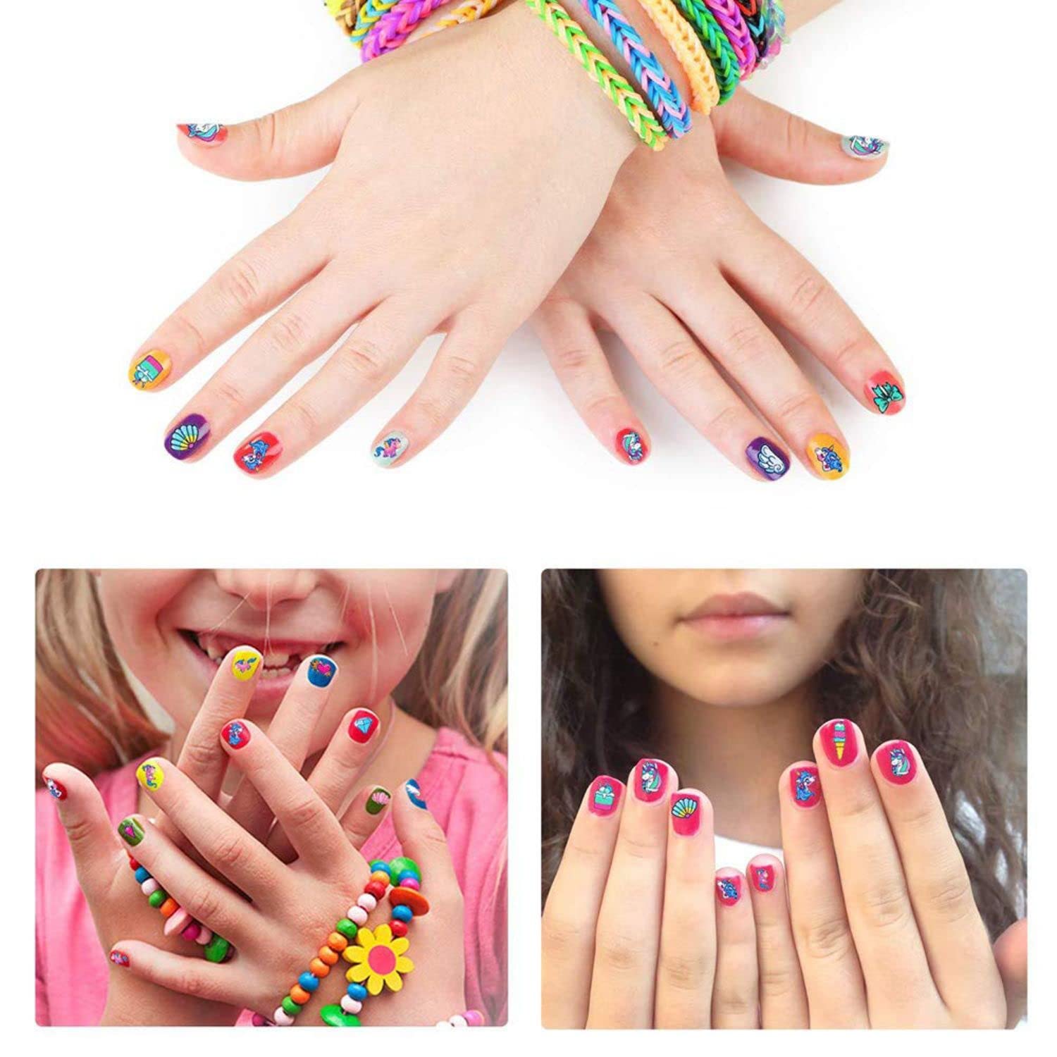 FAMEZA 3D Self-Adhesive Nail Stickers - Cute Unicorn, Star, Moon & Rainbow Nail Art Decals for Kids DIY Manicure - Perfect for Birthday Gifts & Party Favors (Includes Free Tweezer) - Great for Home Nail Salon, Sleepovers & Girls' Night Out