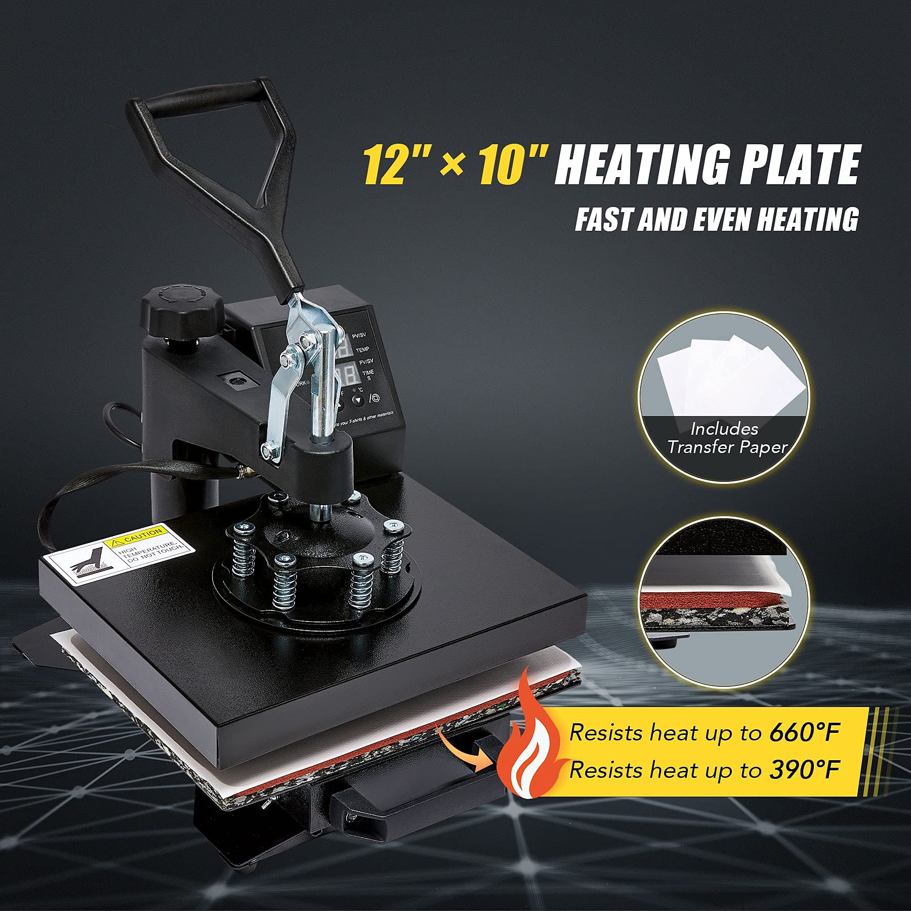 CO-Z 8-in-1 Professional Heat Press Machine with Swing Away Design - 12x10 Inch Digital Heat Transfer Press for T-Shirts, Hats, Mugs, Bags & Tiles - Includes Free Transfer Paper - Perfect for DIY Crafts, Custom Apparel & Small Business Printing