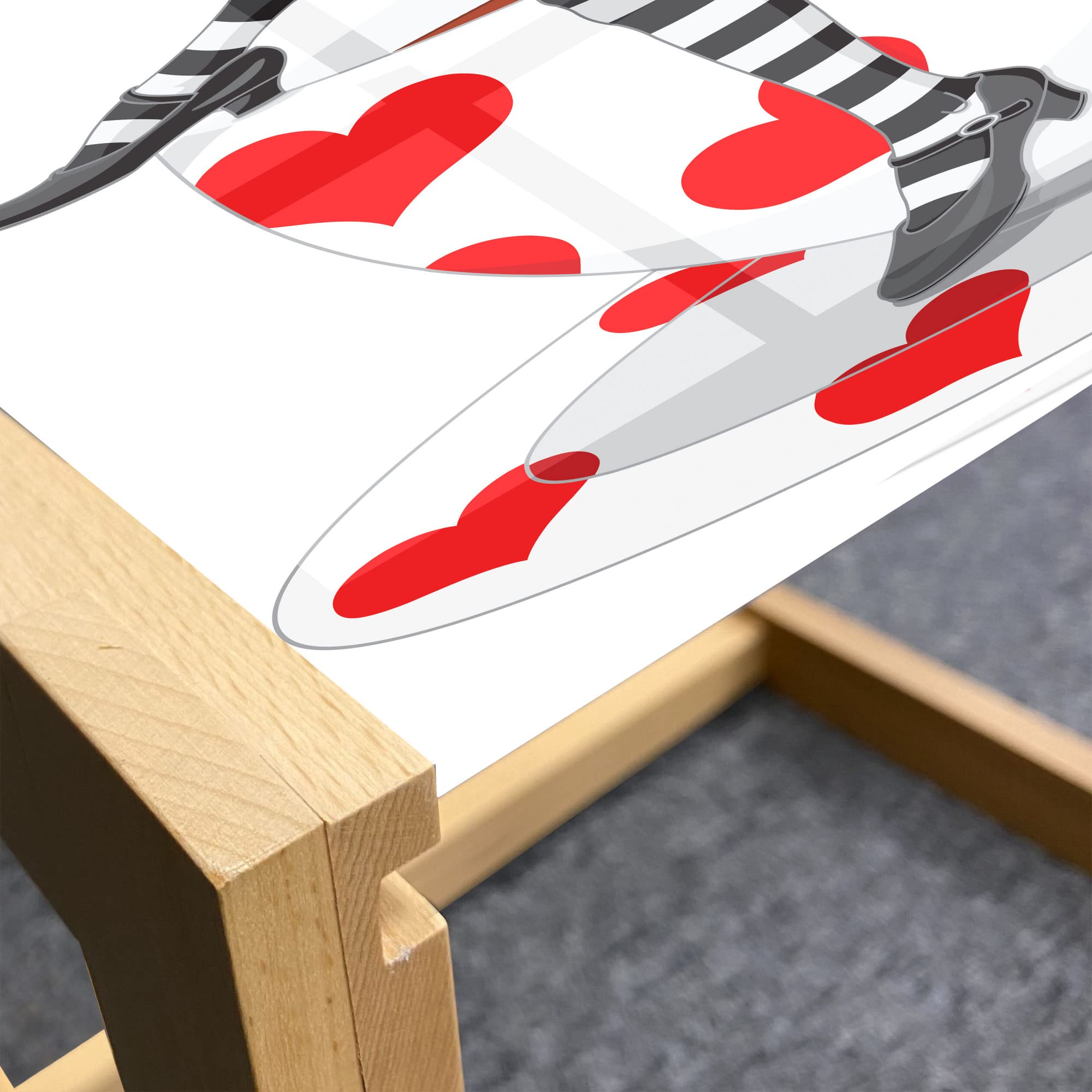 Ambesonne Alice in Wonderland Coffee Table - Fantasy Tale Design with Girl Sitting on Tea Cup Heart Shape, Acrylic Glass Top & Wooden Frame - Perfect for Offices, Dorms & Living Rooms - Small Size in Blue, Vermilion & White - Great for Tea Parties, Reading Nooks & Whimsical Home Decor