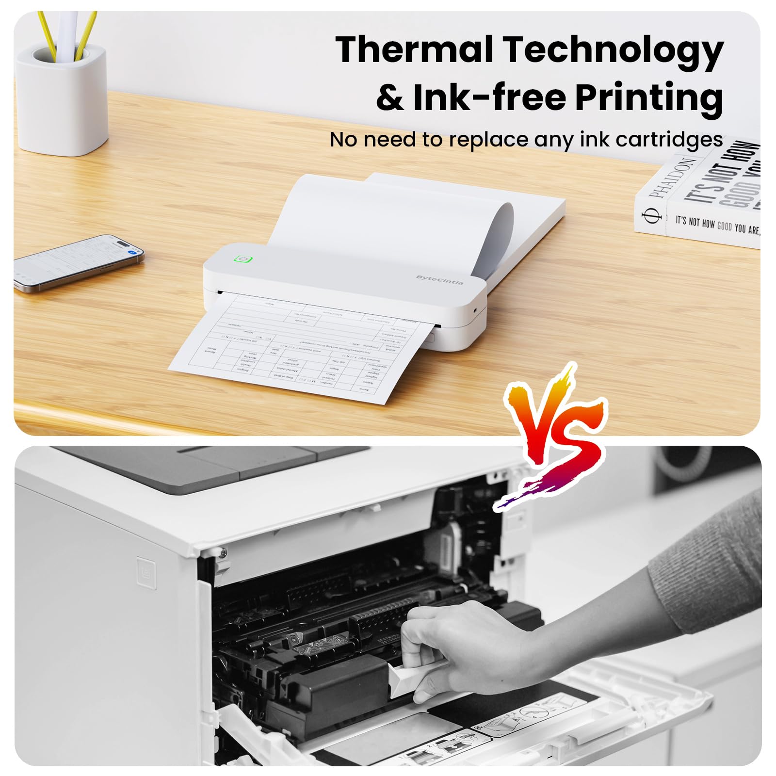 Portable Bluetooth Thermal Printer - 8.5 x 11 Inch US Letter Size, Wireless Mobile Printer for Android, iOS & Laptop | Inkless Travel Printer for Office, Car, School | Perfect for Business Trips, Home Office & On-the-Go Printing