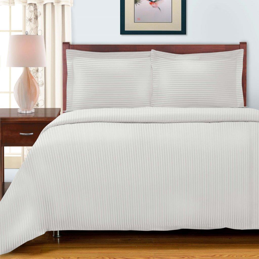 Luxury Egyptian Cotton 600 Thread Count Duvet Cover Set - Queen Size, Striped Design for Bedroom Decor | Soft & Breathable Bedding Set for Hotels, Guest Rooms & Master Bedrooms