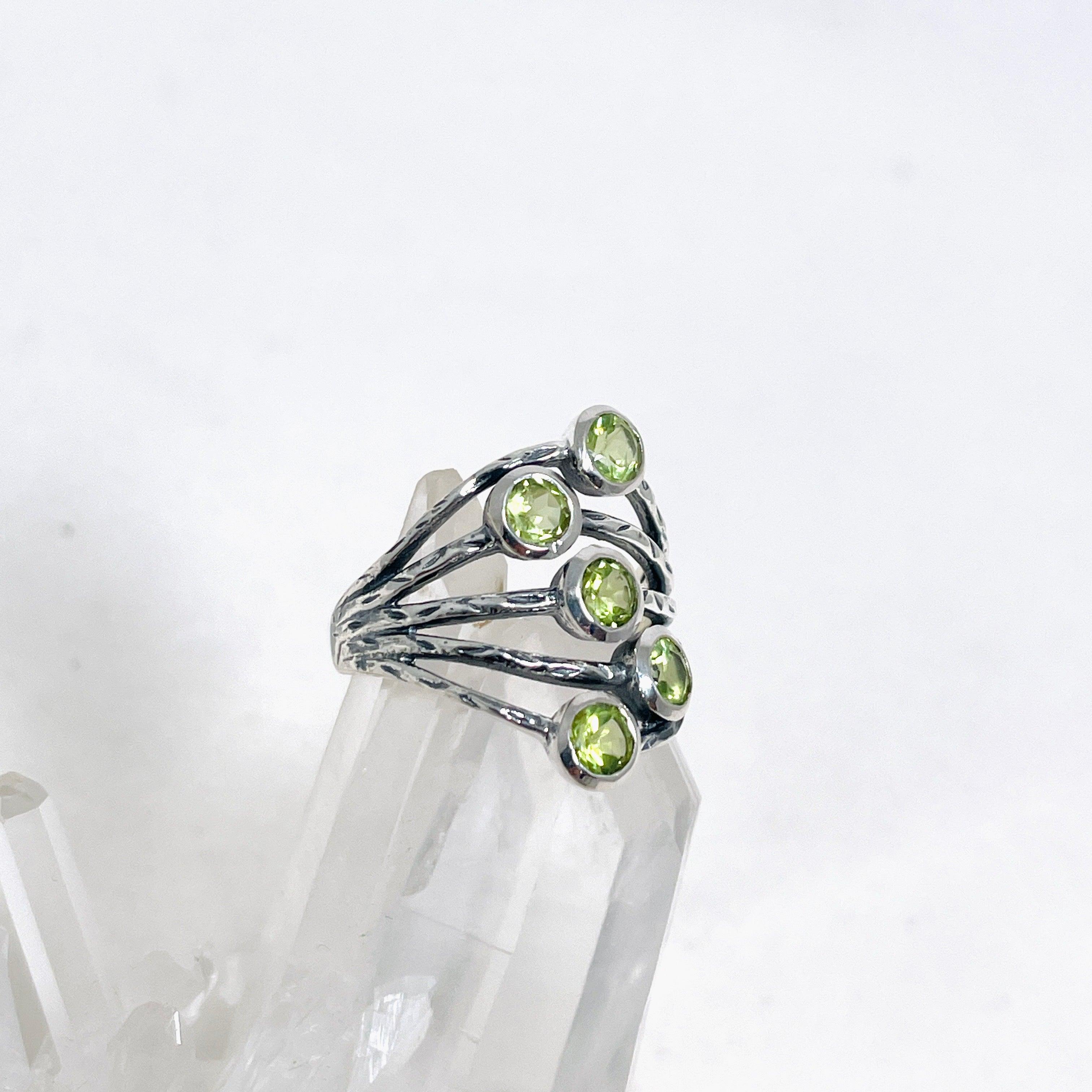 Peridot Multi-Stone Faceted Gemstone Ring R3875 - Elegant Green Birthstone Jewelry for Women, Perfect for Weddings, Parties & Everyday Wear