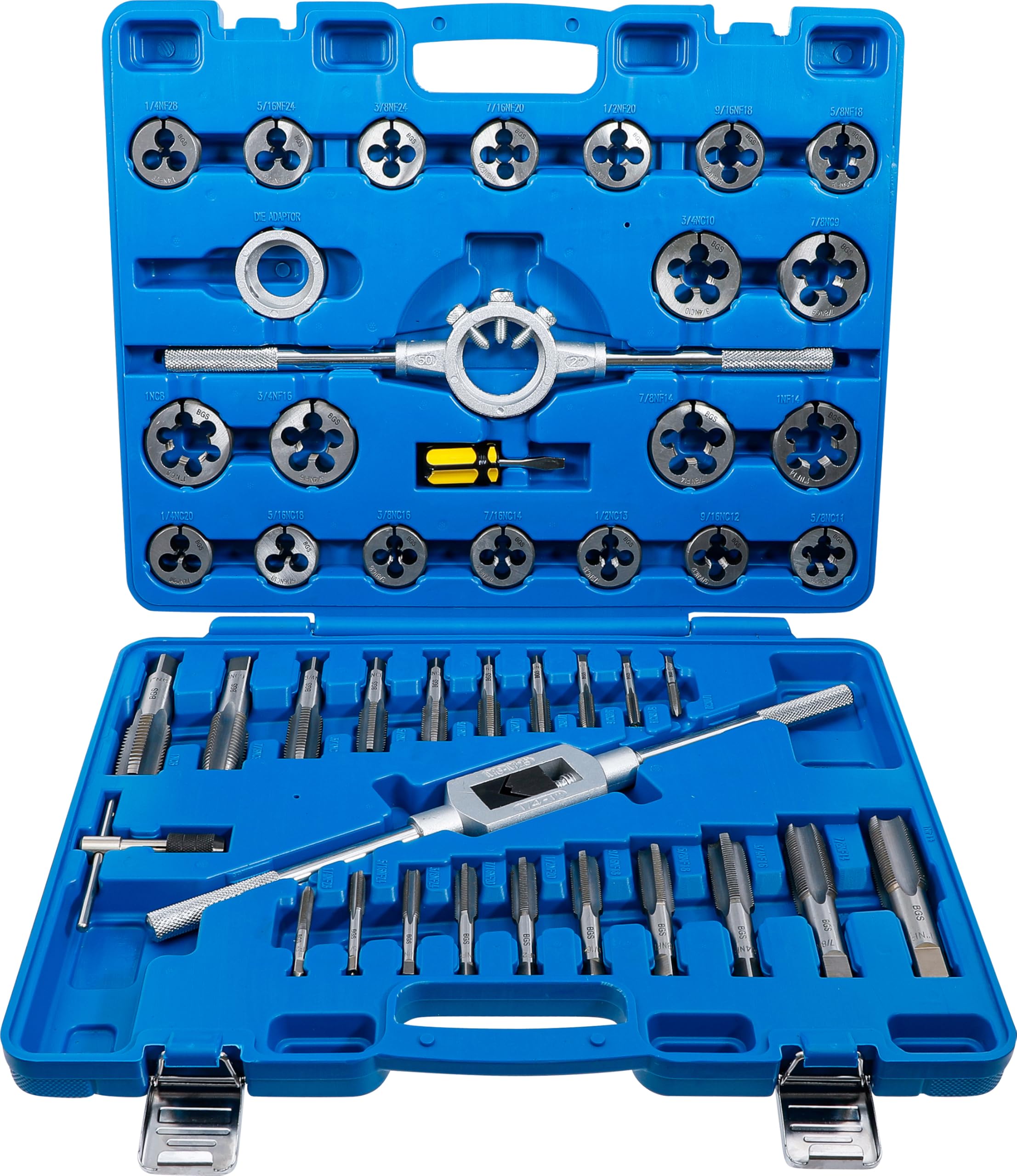 **BGS 1898 Premium 45-Piece Tap and Die Set in Silver – Perfect for Thread Repair, Metalworking, and DIY Projects**