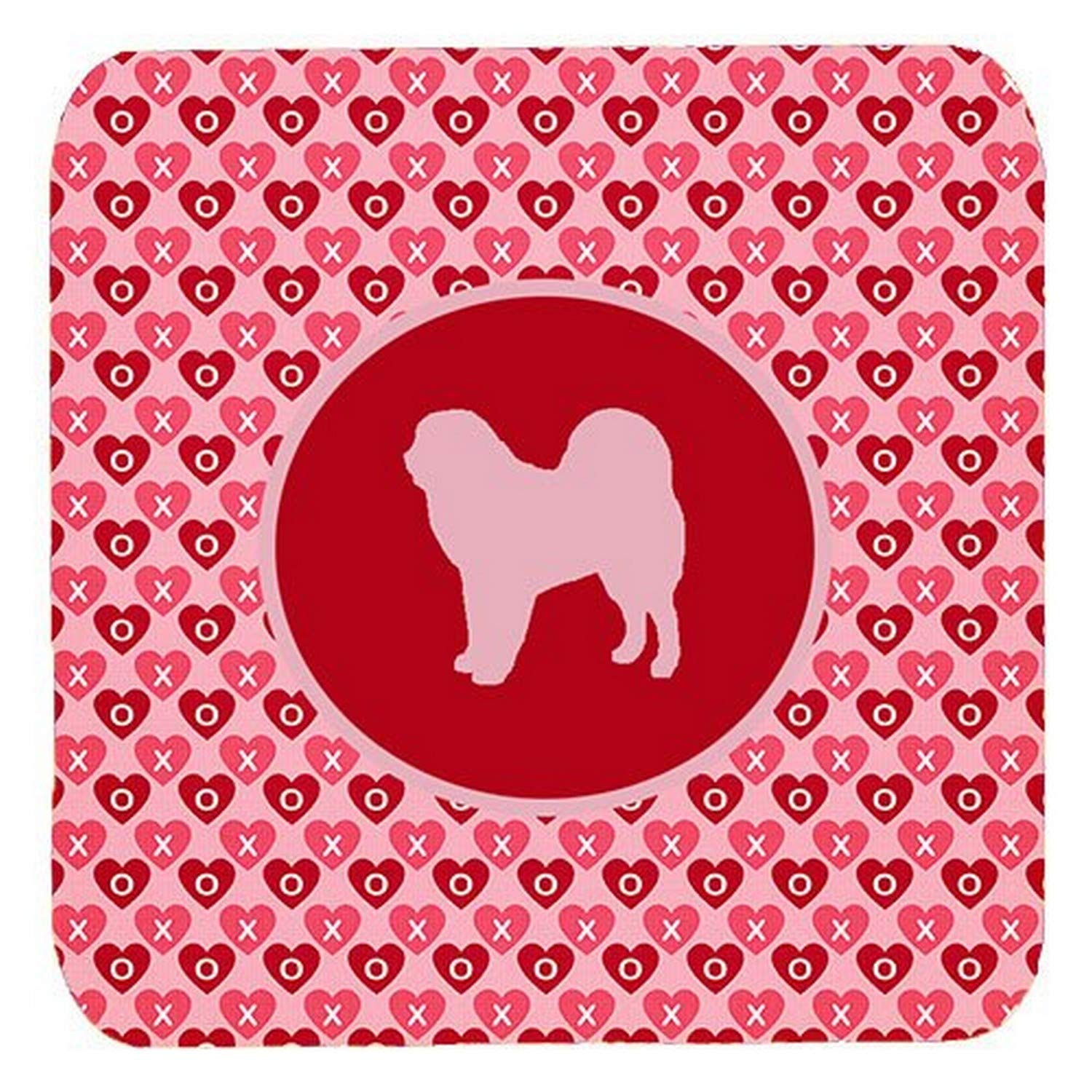 Tibetan Mastiff Valentine Hearts Foam Coasters Set of 4 - 3.5 Inch Square Multicolor Drink Coasters for Home Decor, Bar, Office & Valentine's Day Gift