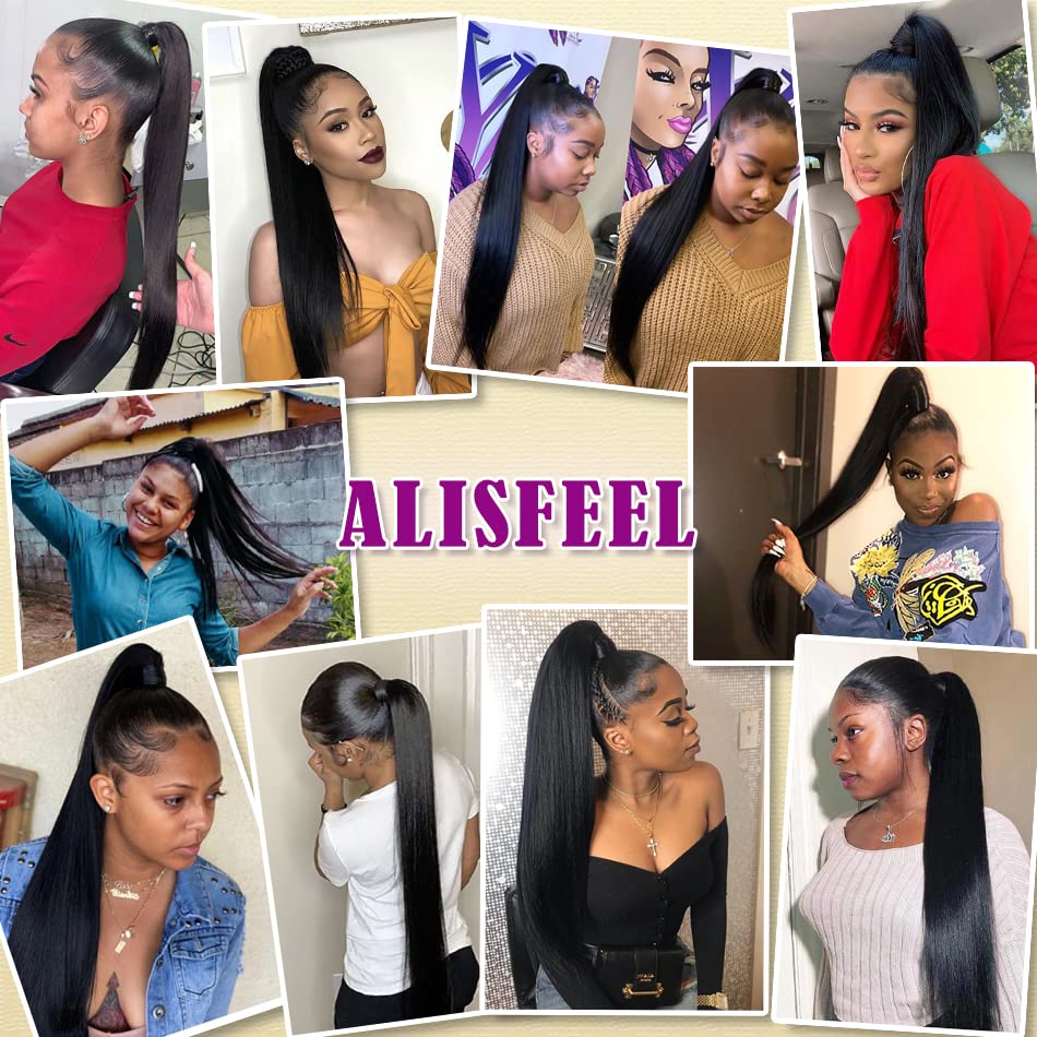 10A Grade 100% Unprocessed Brazilian Human Hair Ponytail Clip In Extensions - 1 Piece, 28 Inch Straight Wrap Drawstring Hairpiece for Thickening & Styling - Perfect for Parties, Weddings & Everyday Glamour