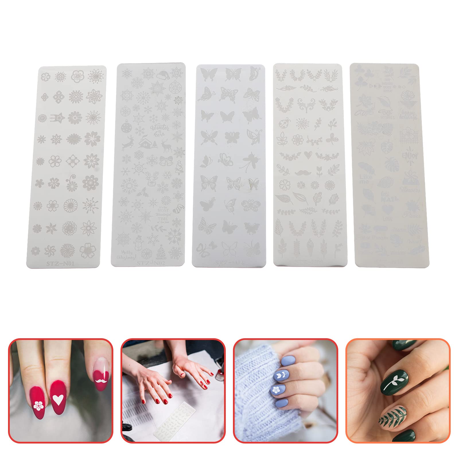 FOMIYES 5Pcs Nail Art Stamping Kit - Professional Manicure Stamping Plates with Floral Designs, Nail Art Templates & Stencils for DIY Home Salon & Professional Nail Artists